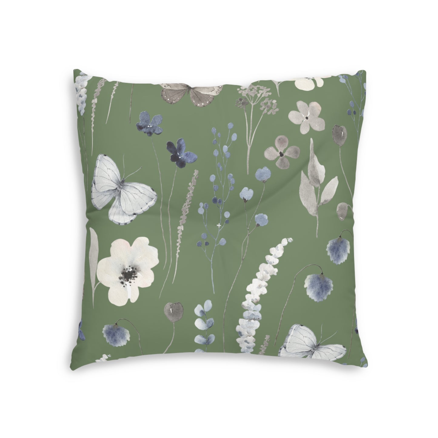 Mossy Green Tufted Floor Pillow, Square