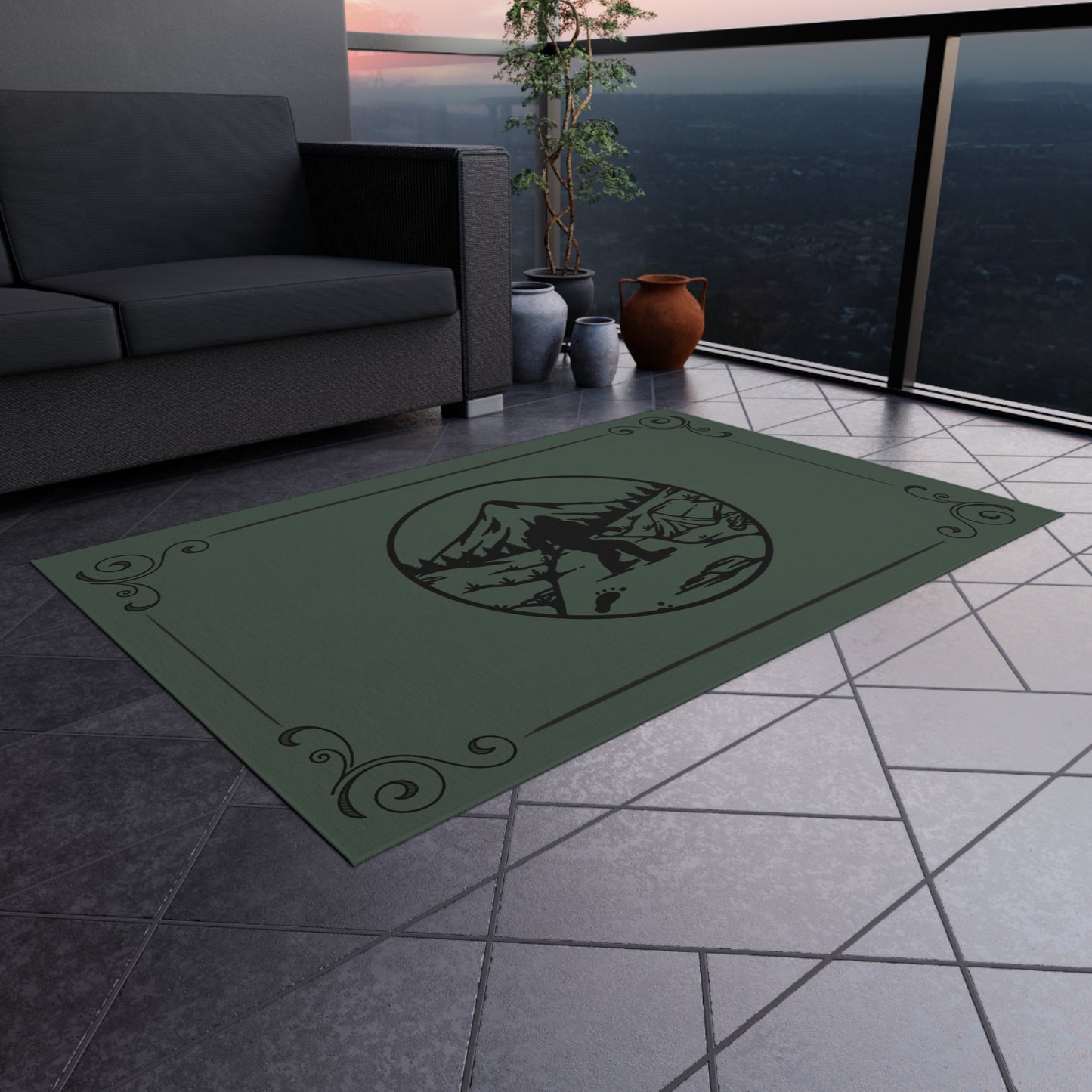 Bigfoot Army Green Outdoor Rug