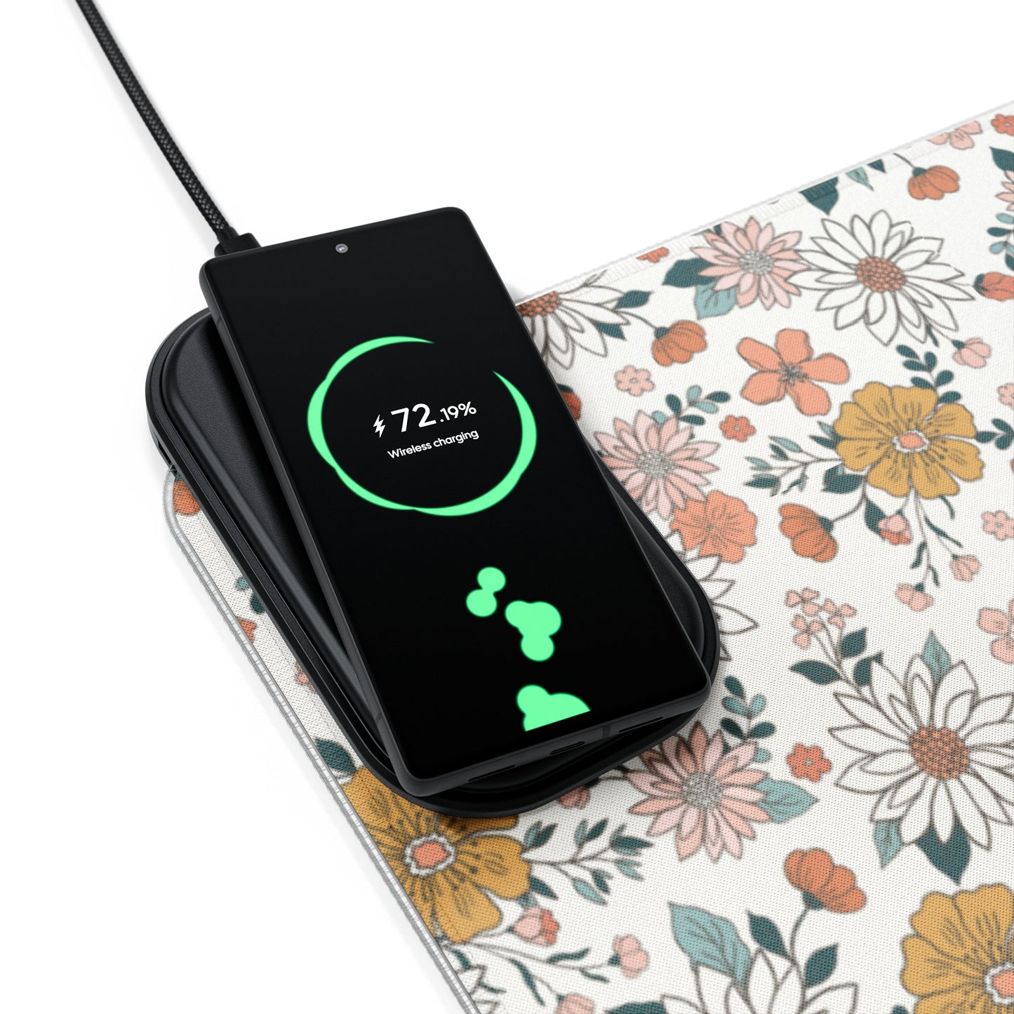 Retro Flower LED Gaming Mouse Pad, Wireless Charging