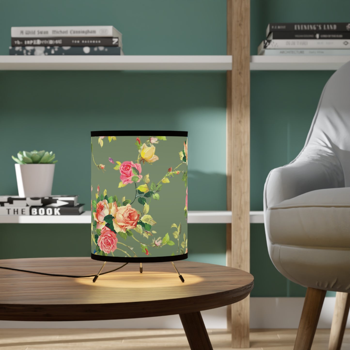 Mossy Rose Tripod Lamp with High-Res Printed Shade, US\CA plug