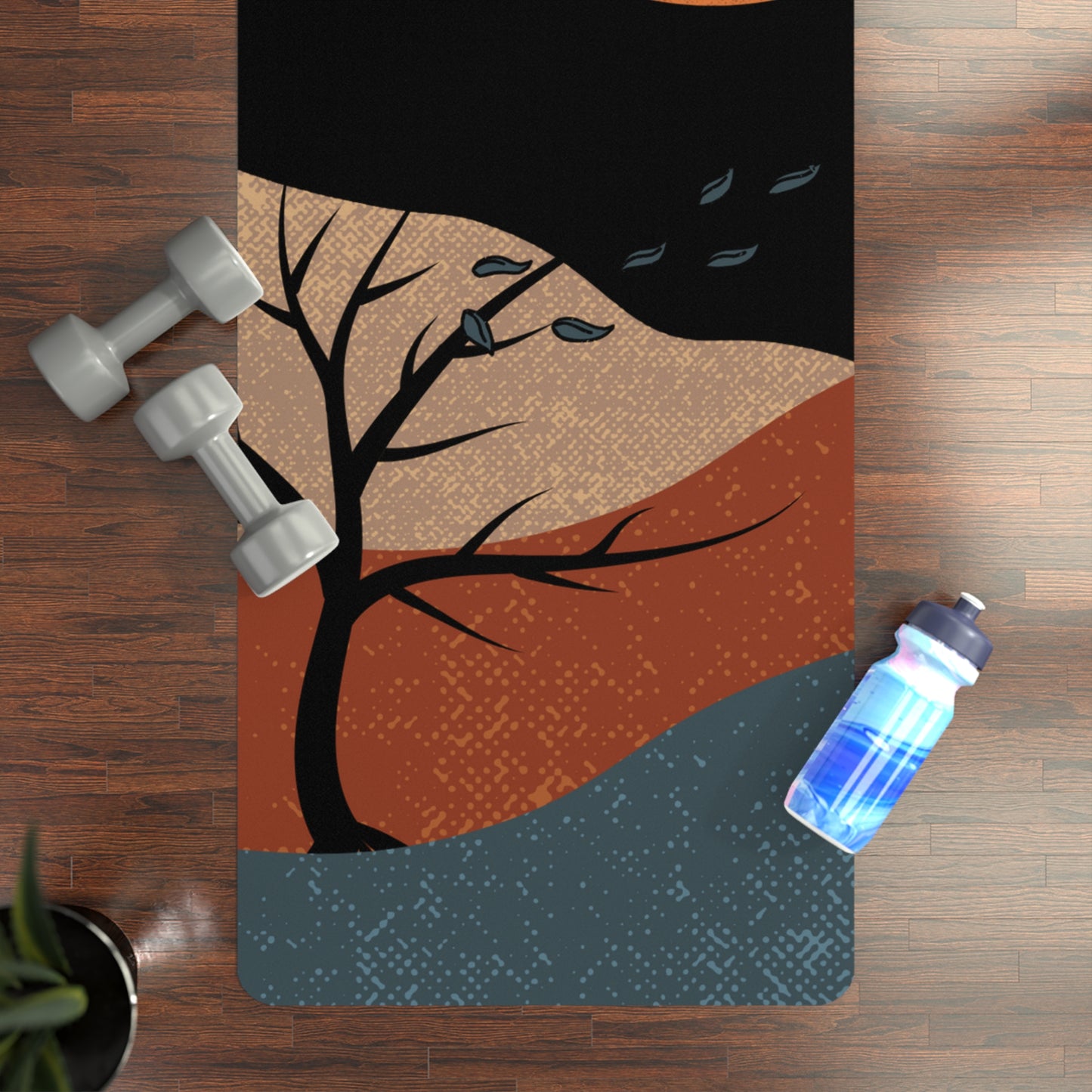 Rubber Yoga Mat - Orange Moon Design