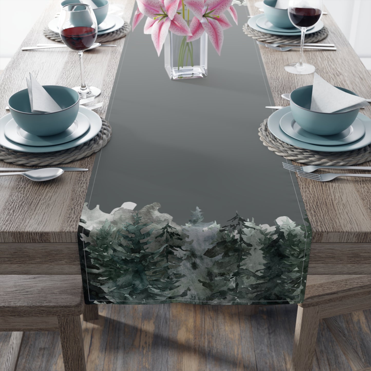 Grey Pine Table Runner (Cotton, Poly)