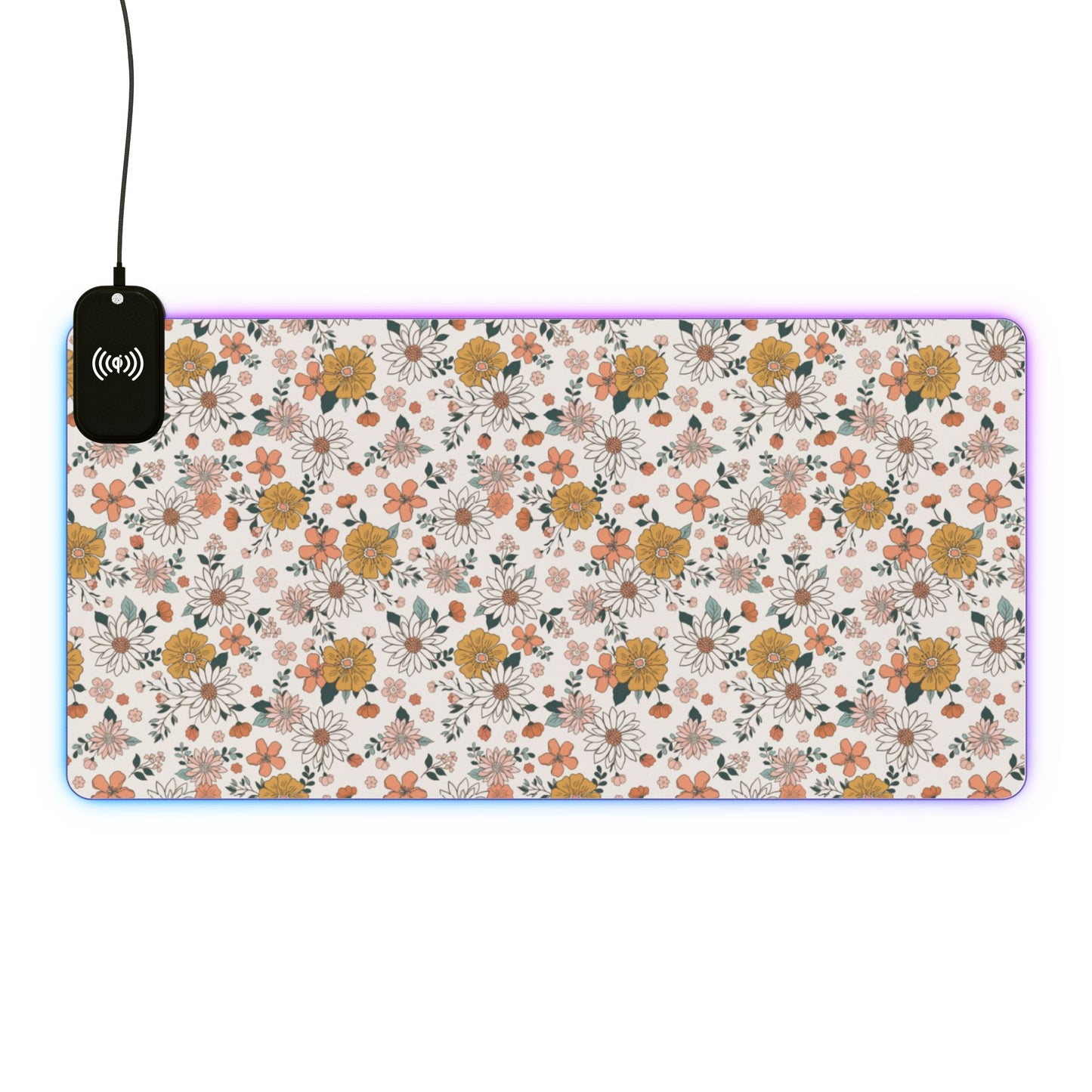 Retro Flower LED Gaming Mouse Pad, Wireless Charging