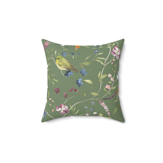 Green Bird Spun Polyester Square Pillow