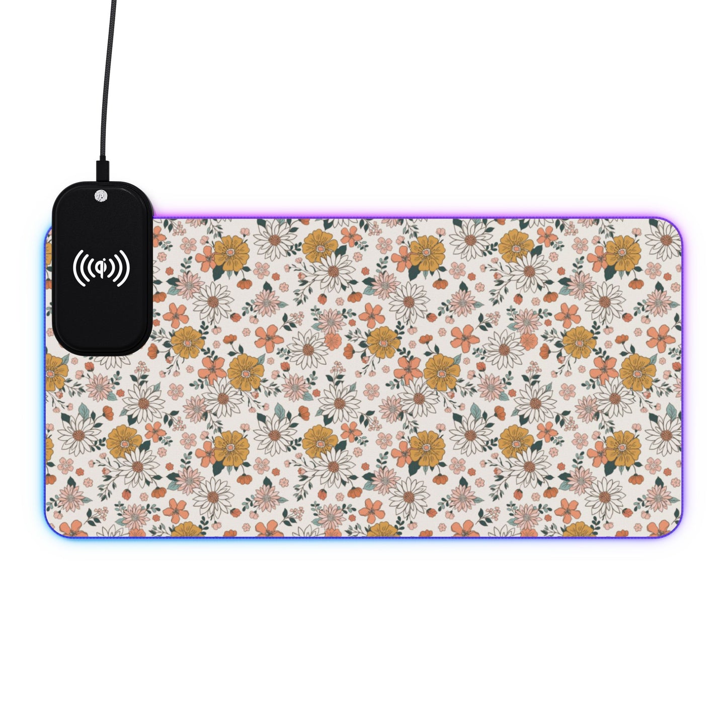 Retro Flower LED Gaming Mouse Pad, Wireless Charging