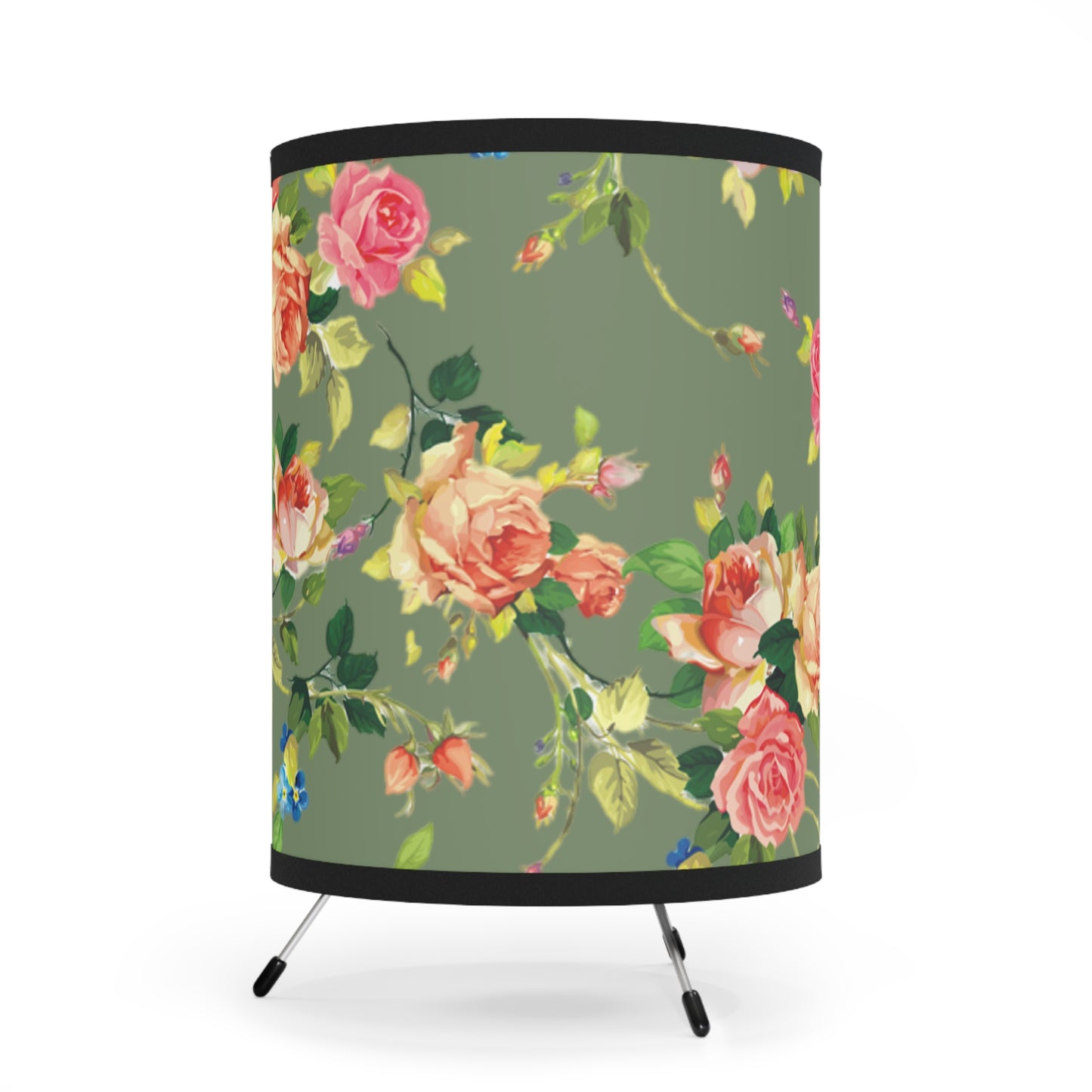 Mossy Rose Tripod Lamp with High-Res Printed Shade, US\CA plug