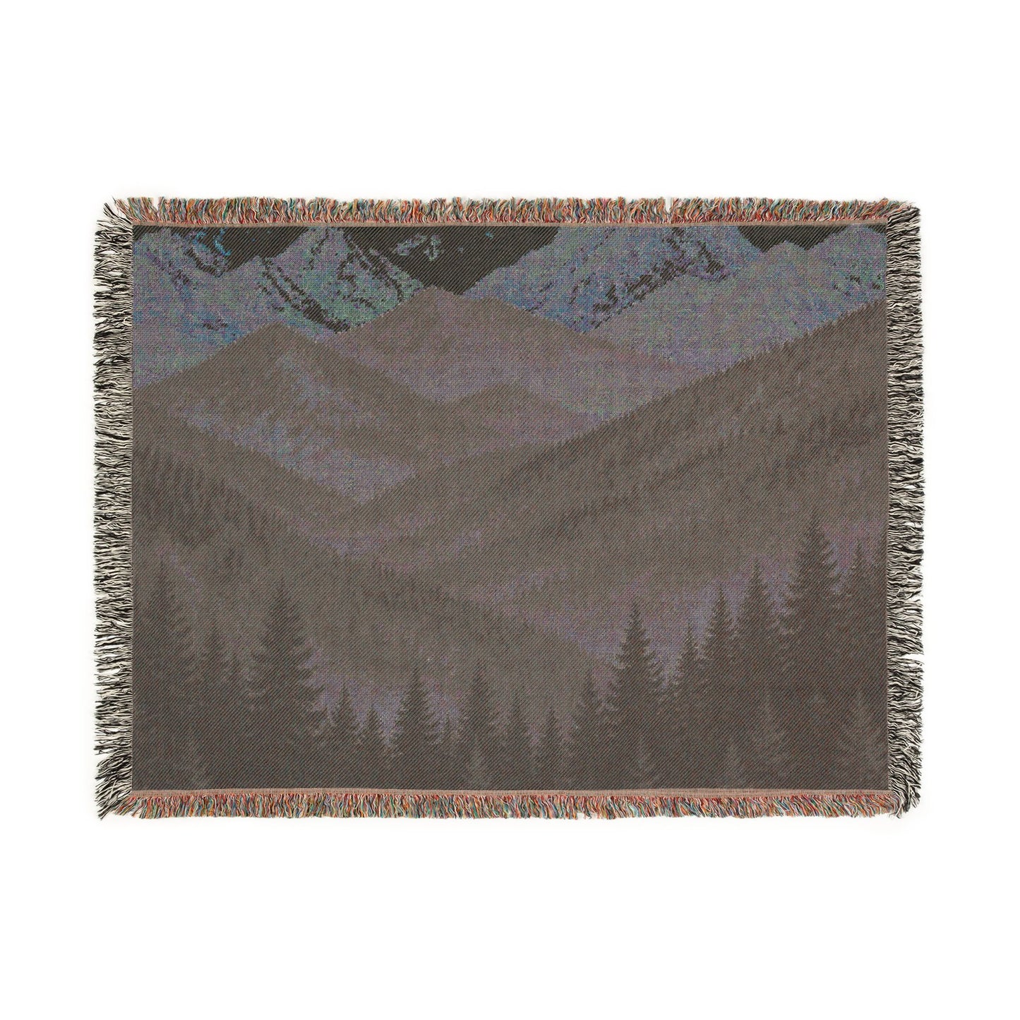 Mountain Landscape Woven Blanket — Cozy Forest Ridge Throw