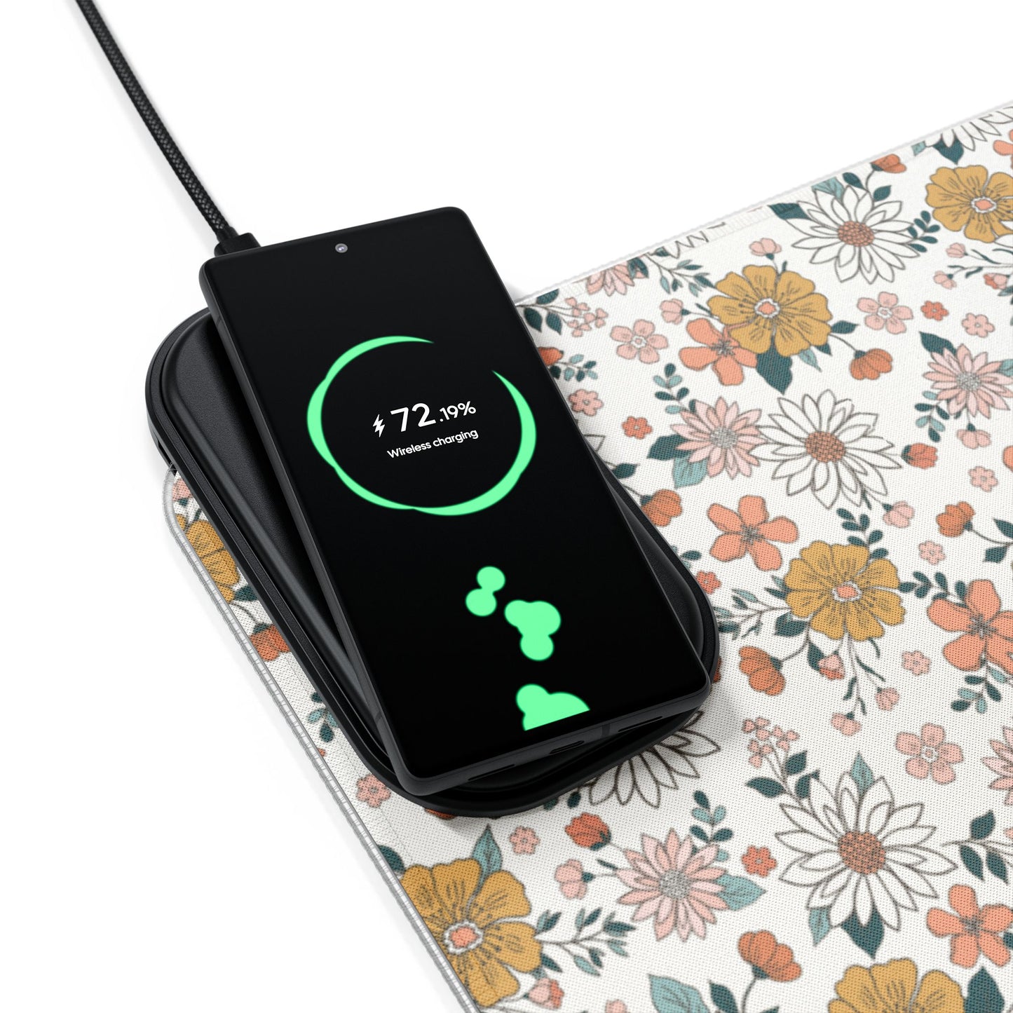 Retro Flower LED Gaming Mouse Pad, Wireless Charging