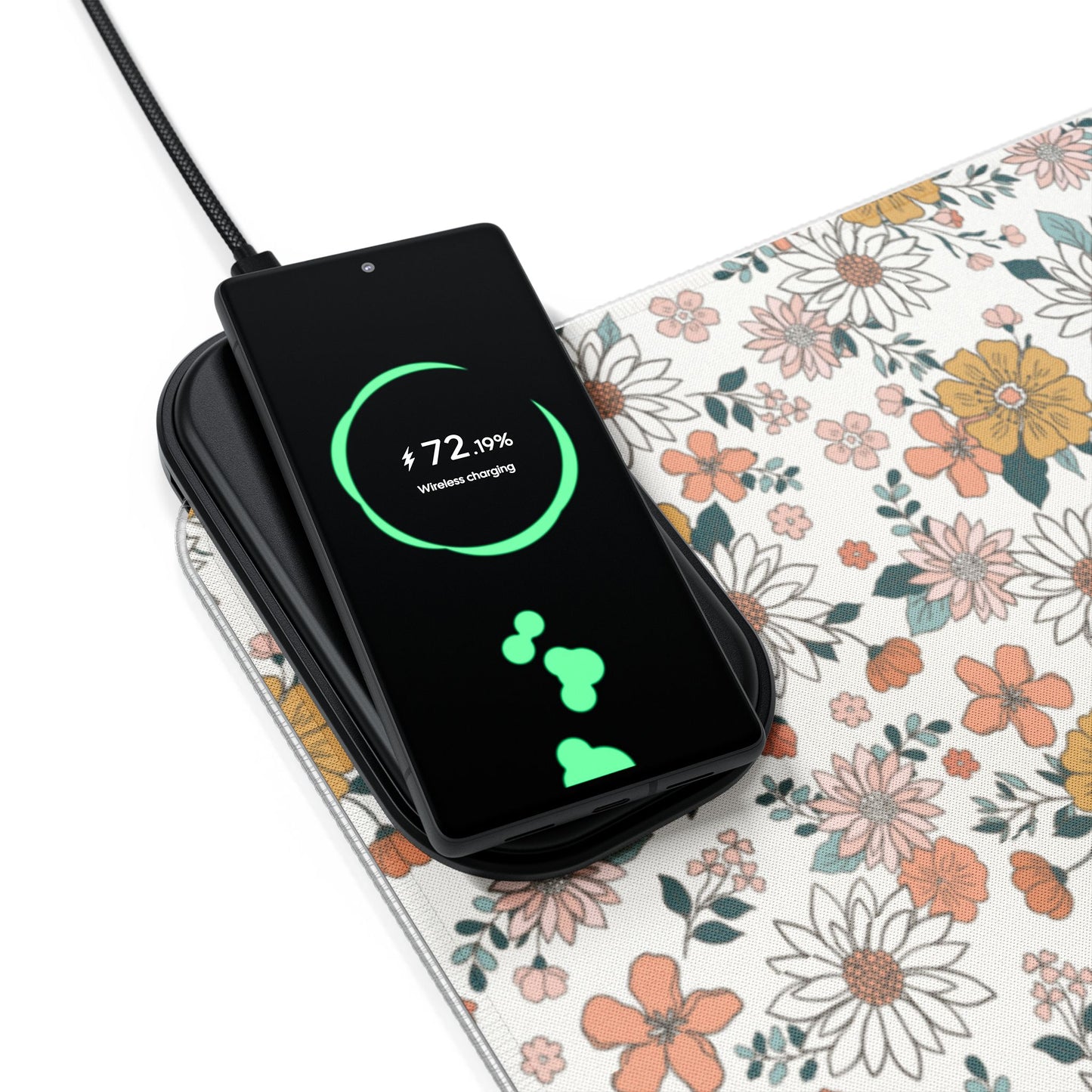 Retro Flower LED Gaming Mouse Pad, Wireless Charging