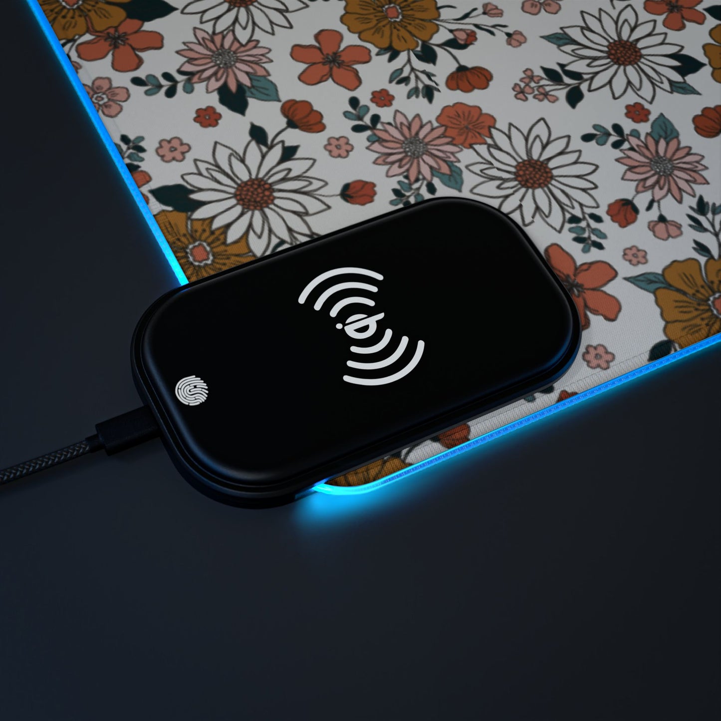Retro Flower LED Gaming Mouse Pad, Wireless Charging