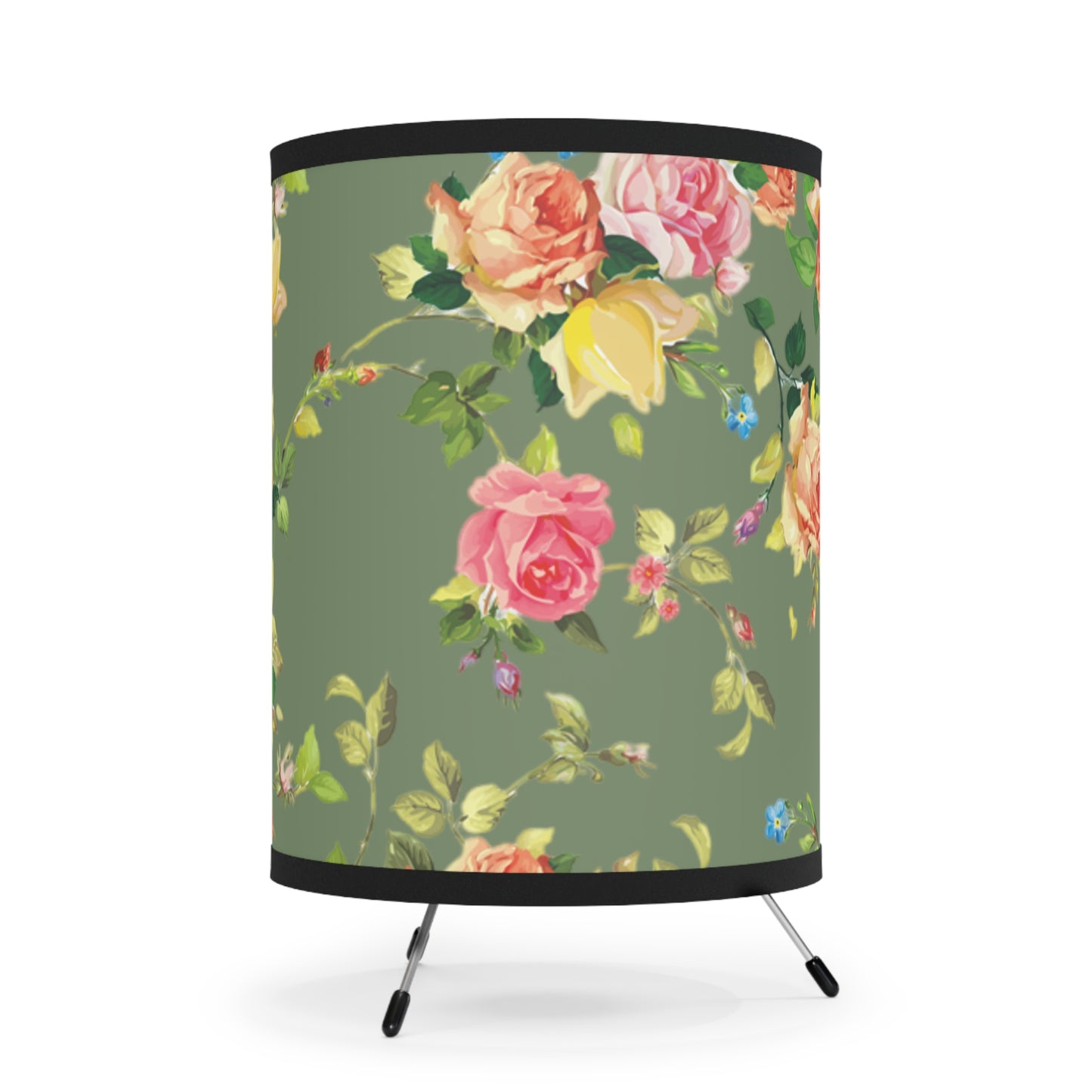 Mossy Rose Tripod Lamp with High-Res Printed Shade, US\CA plug