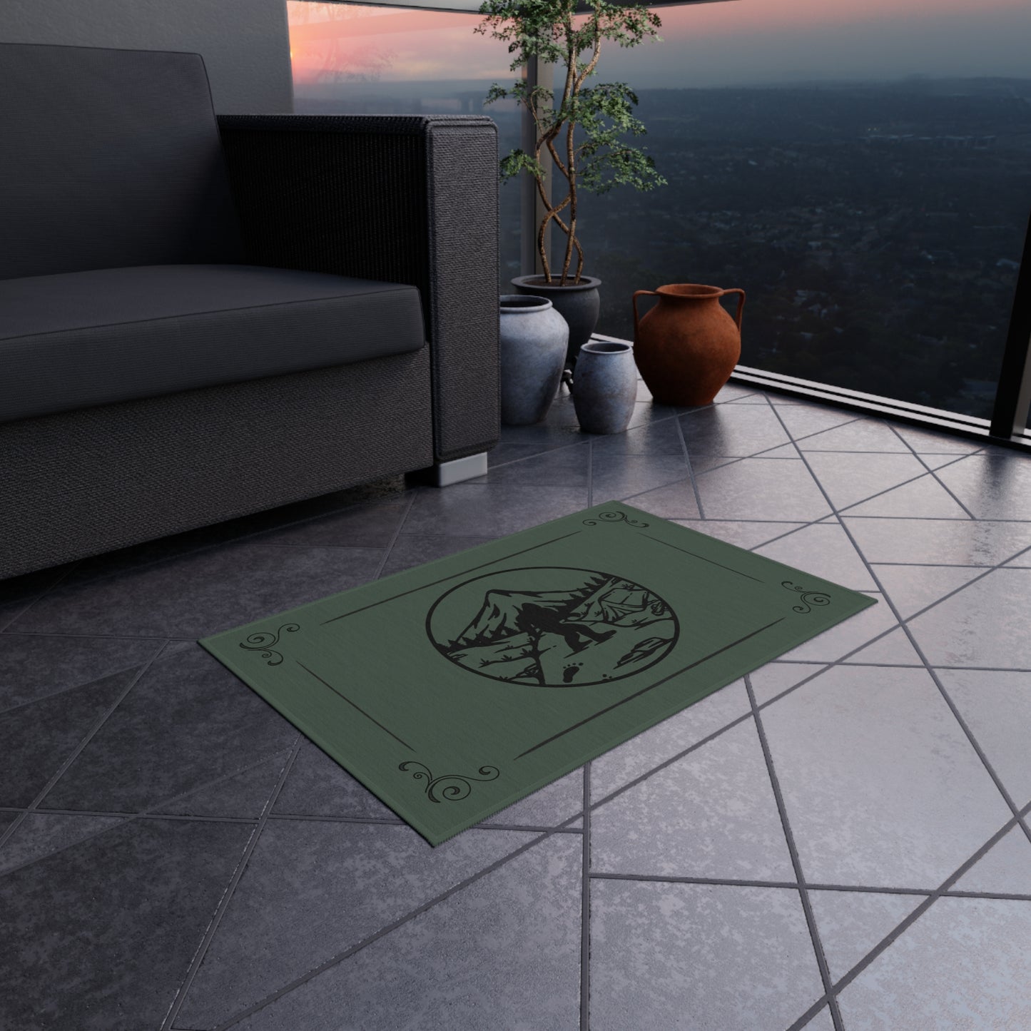Bigfoot Army Green Outdoor Rug