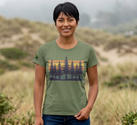 Women's Tee — Sunset Pine Forest Graphic Shirt