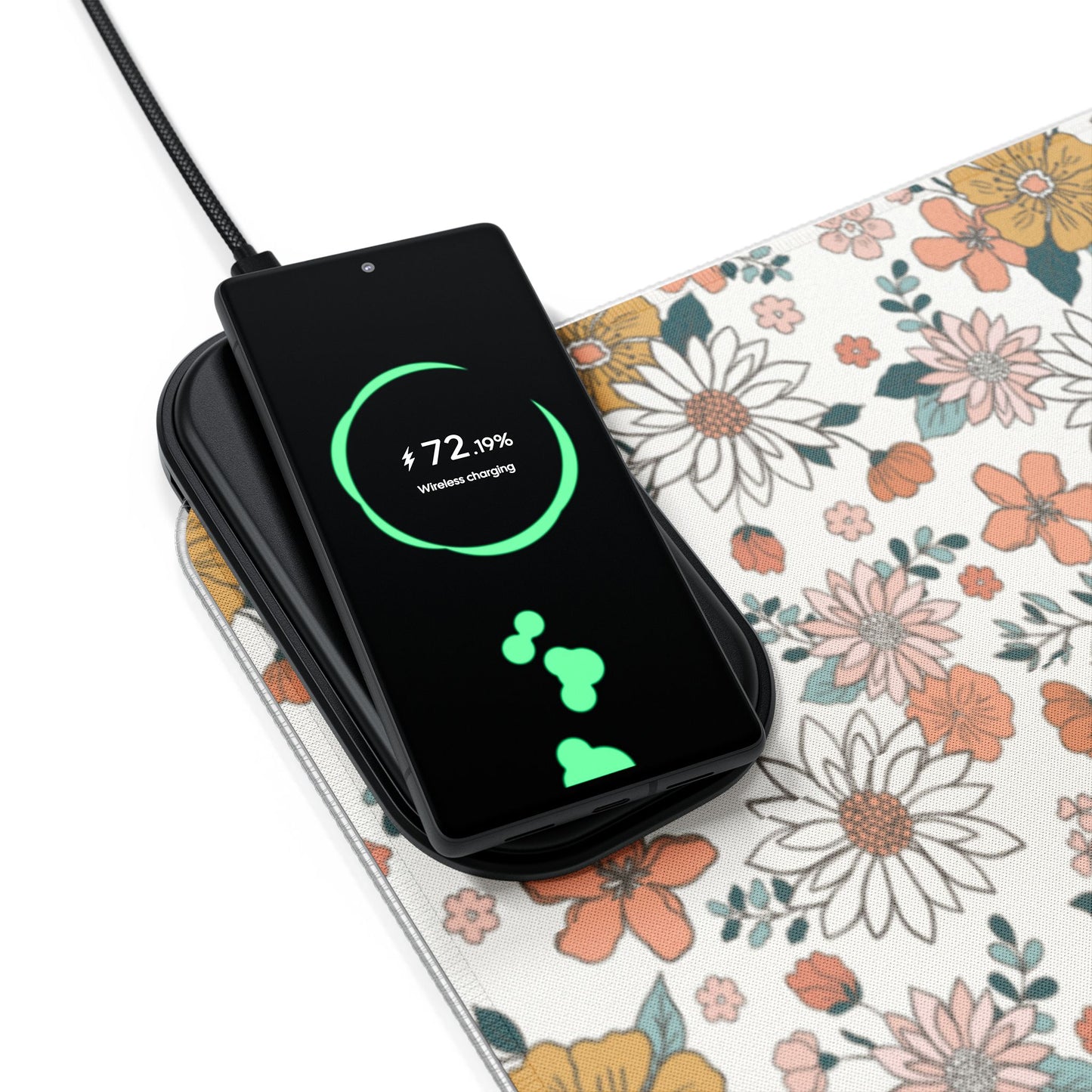 Retro Flower LED Gaming Mouse Pad, Wireless Charging