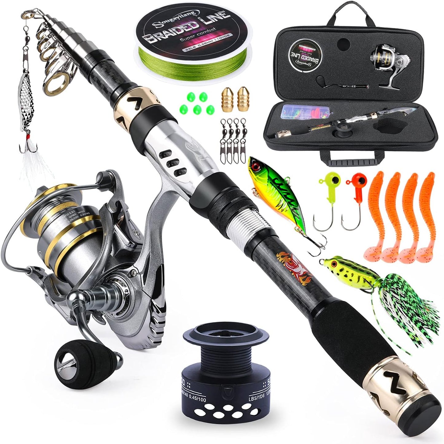 Telescopic Fishing Pole with Spinning Reel Portable Fishing Rod Reel Combos