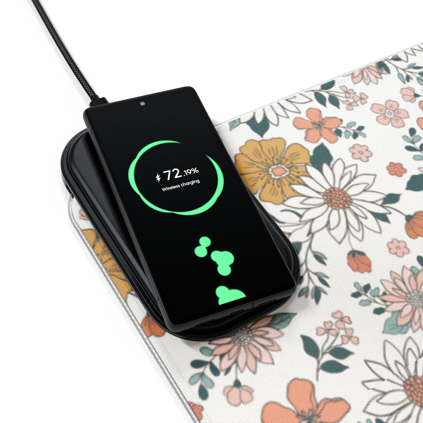 Retro Flower LED Gaming Mouse Pad, Wireless Charging