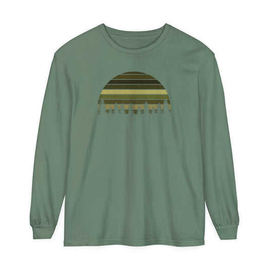 Mountain Green Pines - Unisex Garment-dyed Long Sleeve T-Shirt