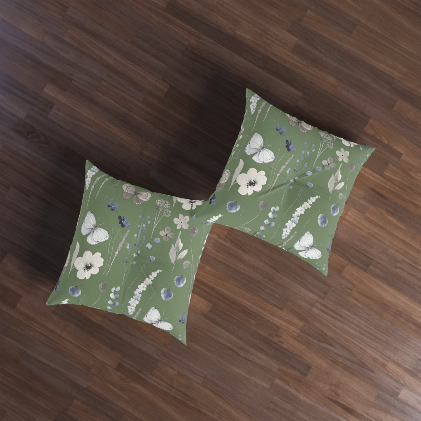 Mossy Green Tufted Floor Pillow, Square