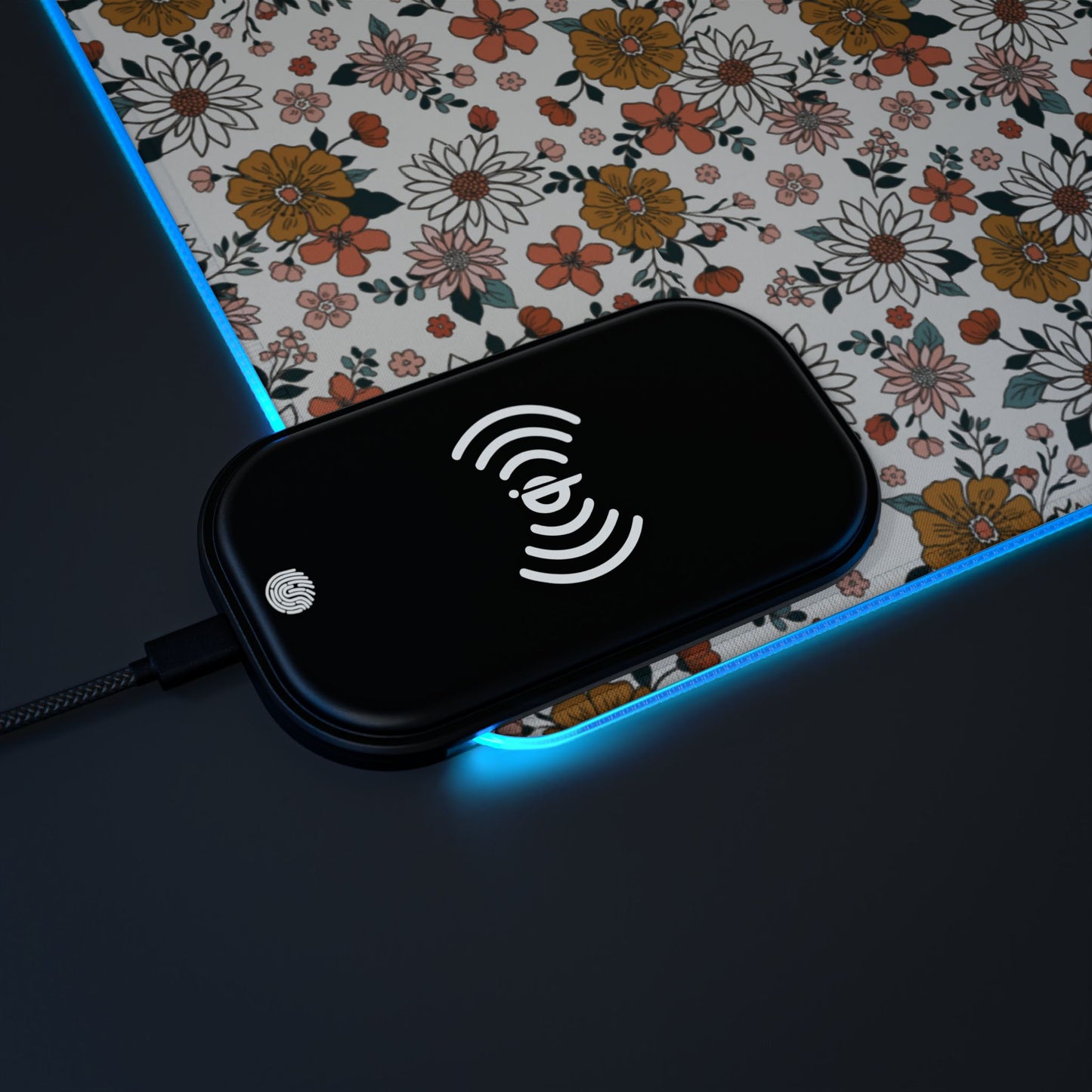 Retro Flower LED Gaming Mouse Pad, Wireless Charging