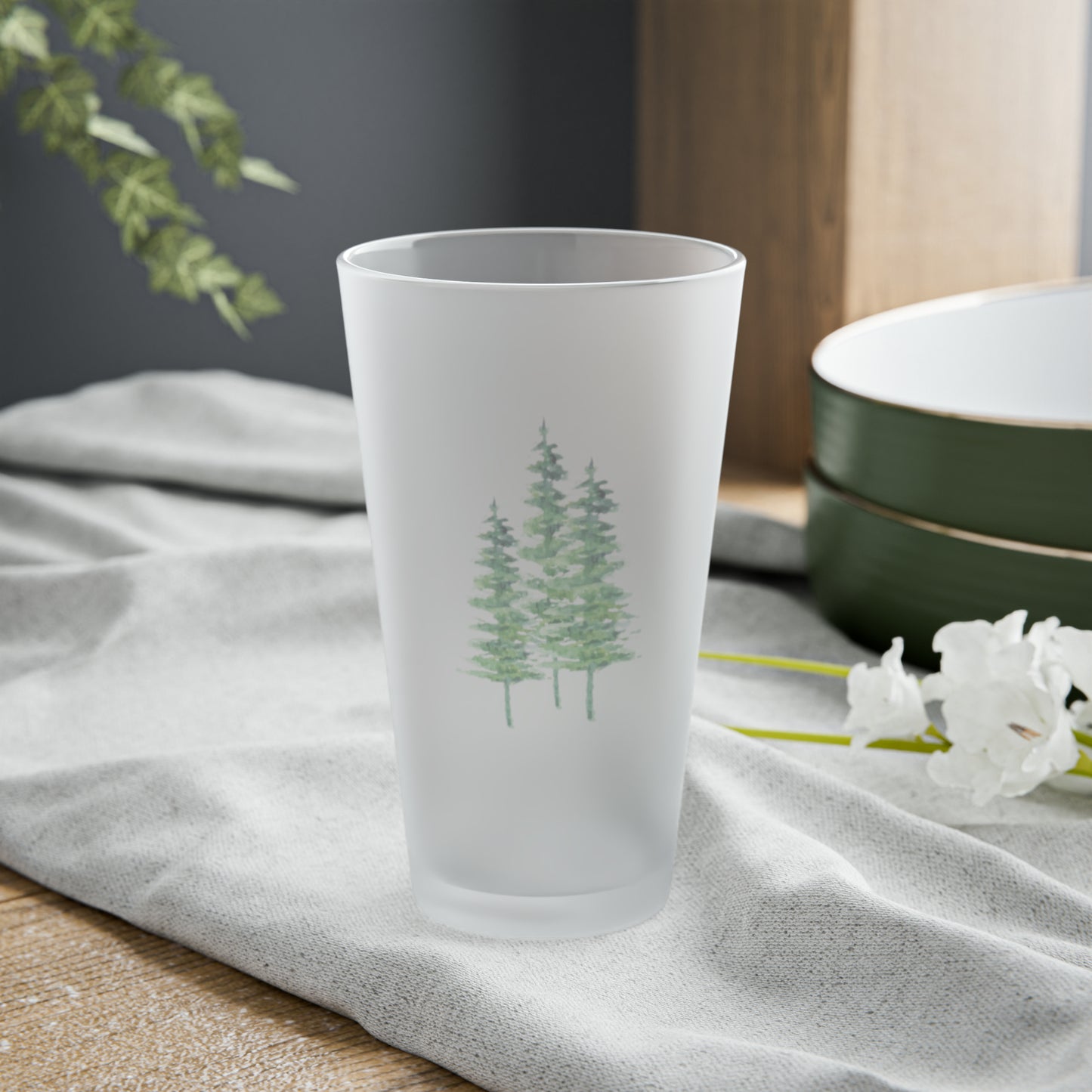 Pine Trees Frosted Pint Glass, 16oz
