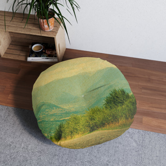 Country Roads Tufted Floor Pillow, Round