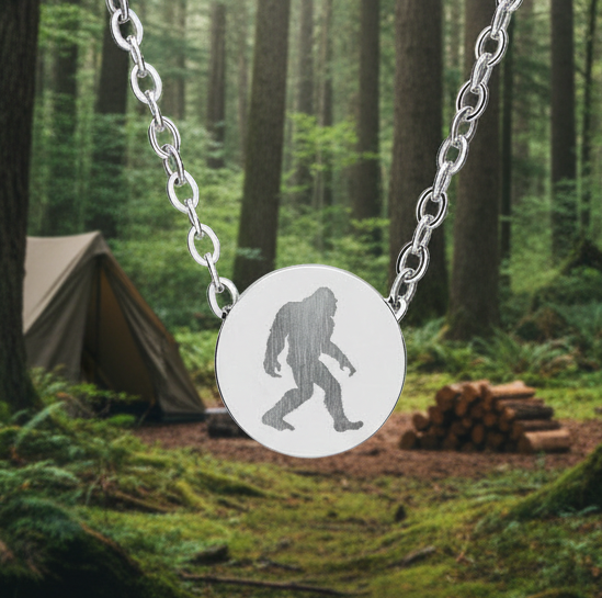 Bigfoot Mini Circle Engraved Necklace — Cute Sasquatch Pendant