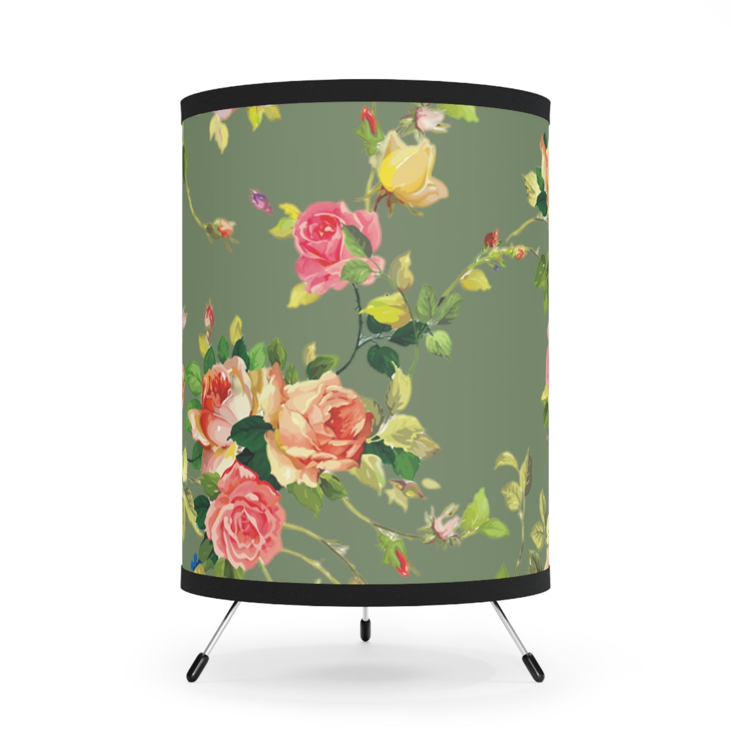 Mossy Rose Tripod Lamp with High-Res Printed Shade, US\CA plug