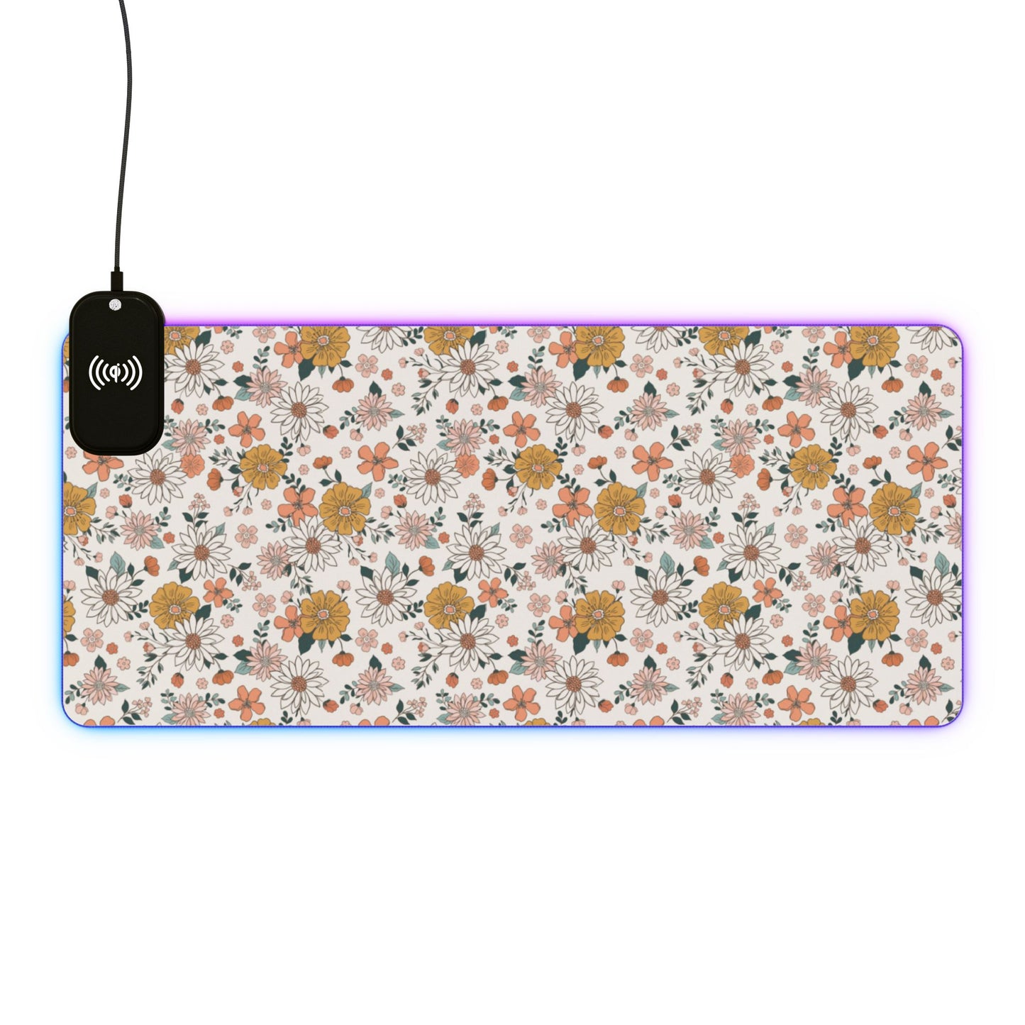 Retro Flower LED Gaming Mouse Pad, Wireless Charging