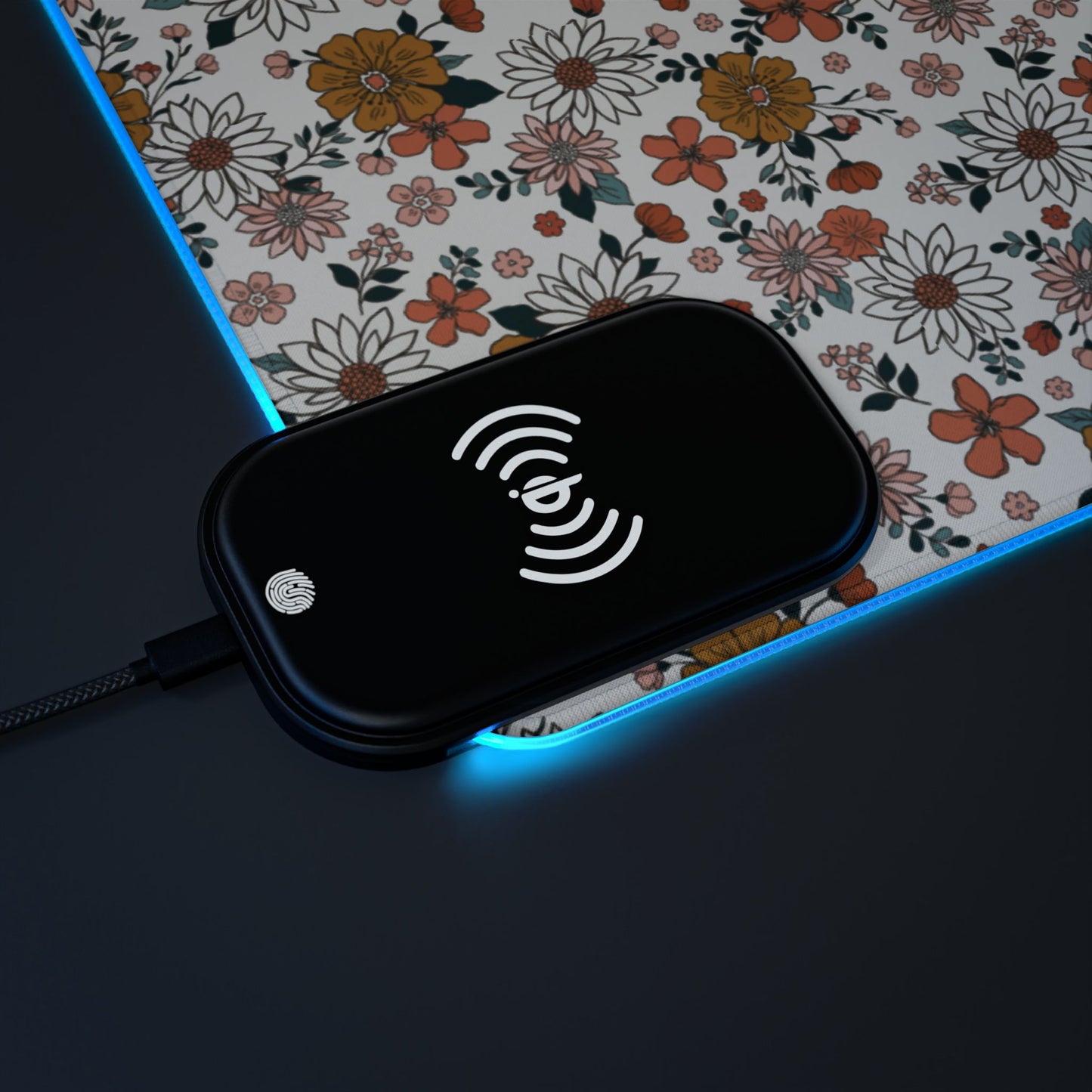 Retro Flower LED Gaming Mouse Pad, Wireless Charging