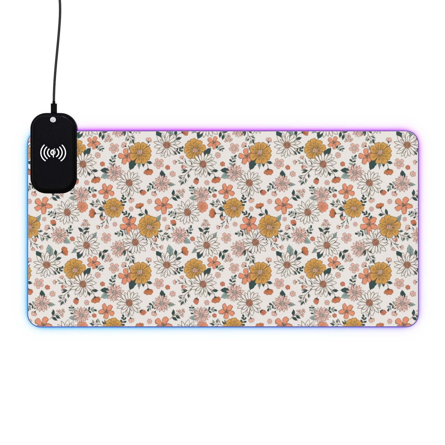 Retro Flower LED Gaming Mouse Pad, Wireless Charging