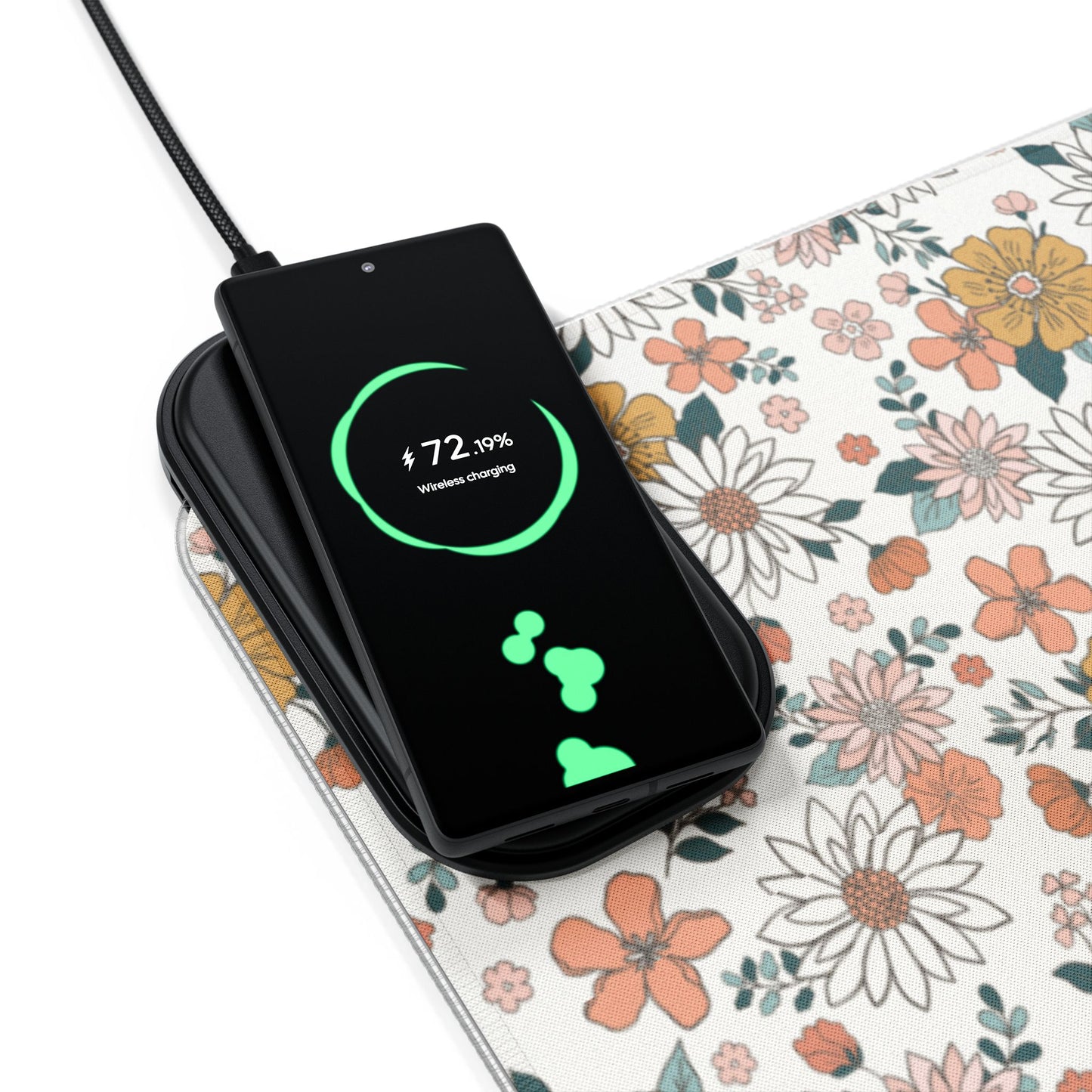 Retro Flower LED Gaming Mouse Pad, Wireless Charging