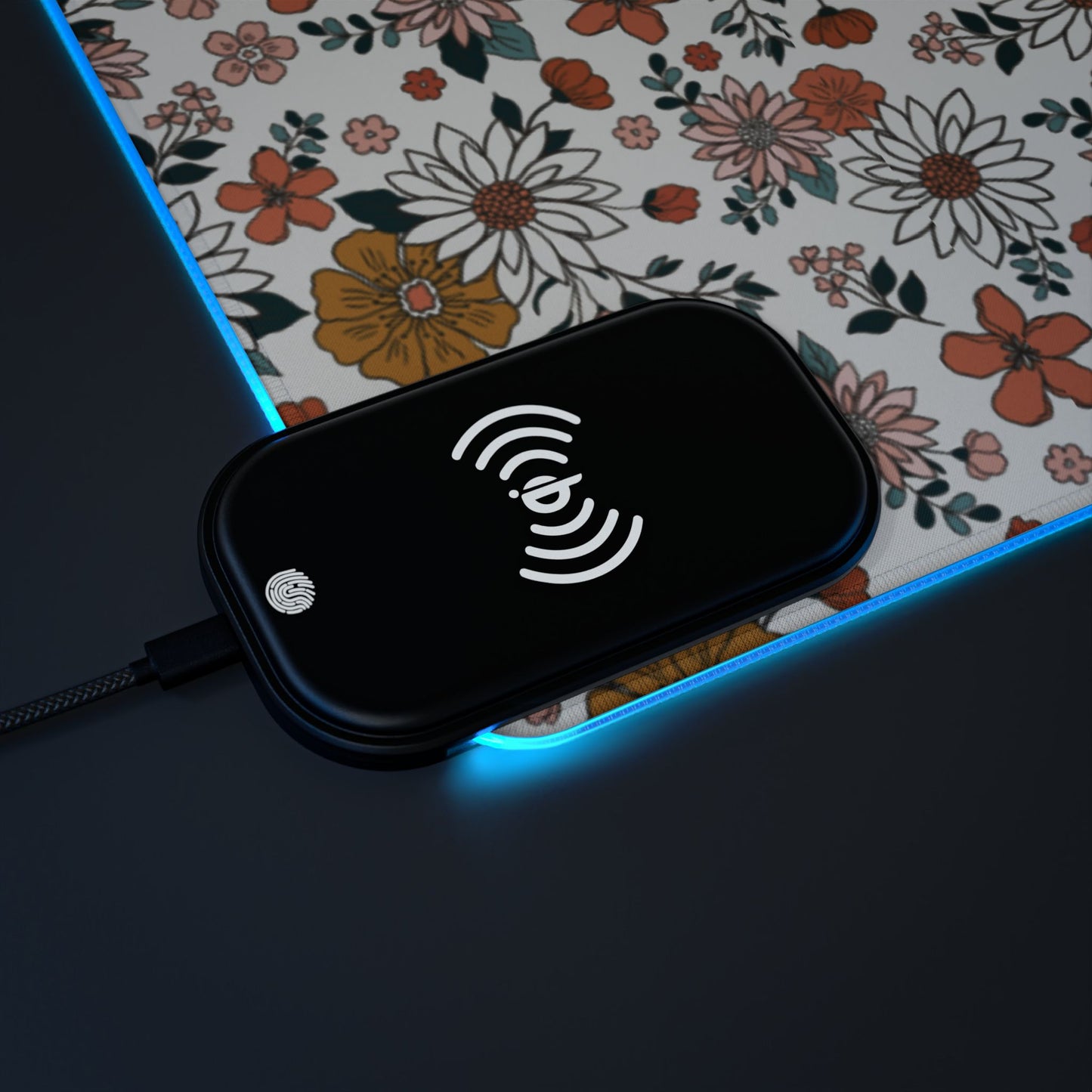 Retro Flower LED Gaming Mouse Pad, Wireless Charging