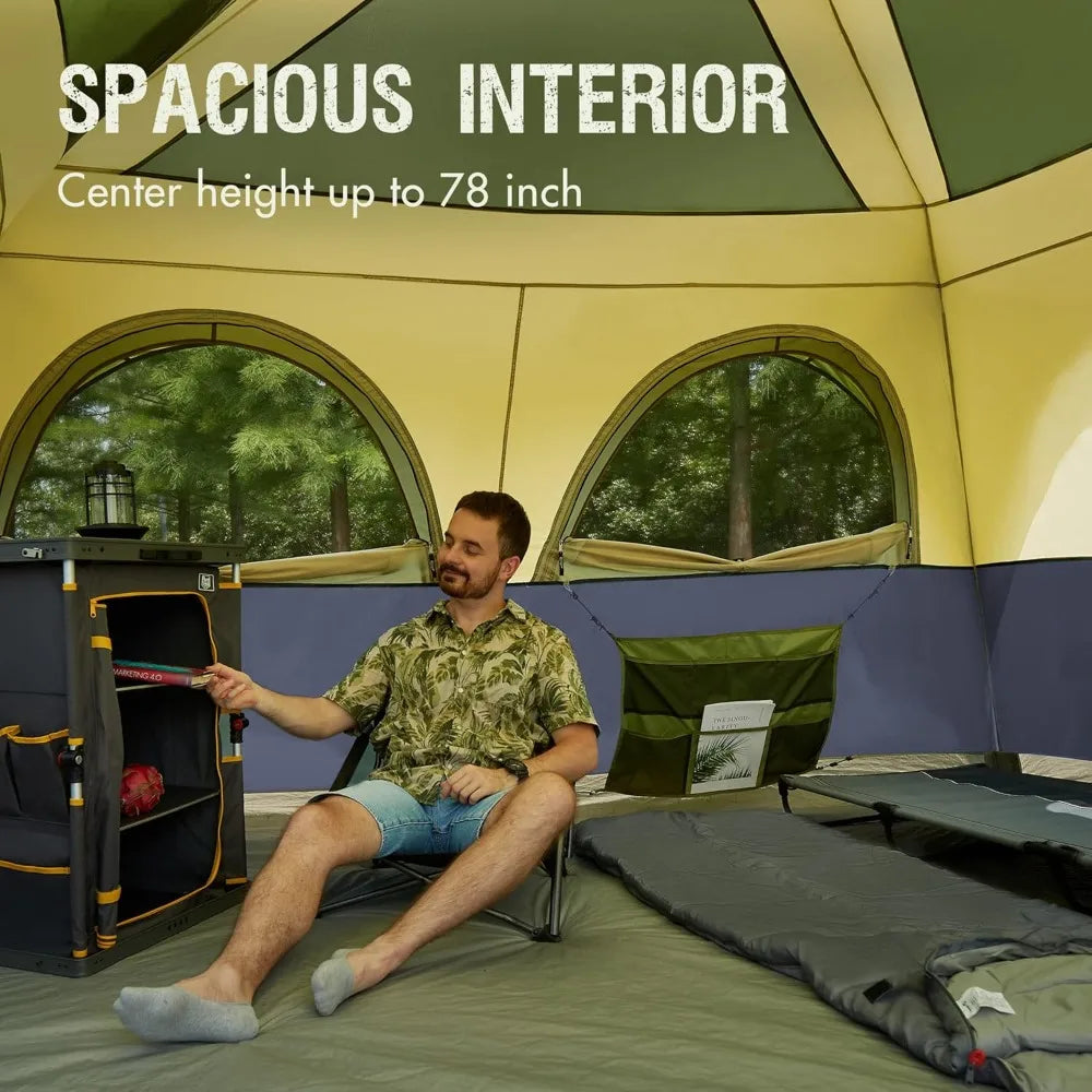 Camping Tent, 8 Person, Instant Set Up, Large Water Resistant with 5 Large Mesh Windows, Rainfly, Carry