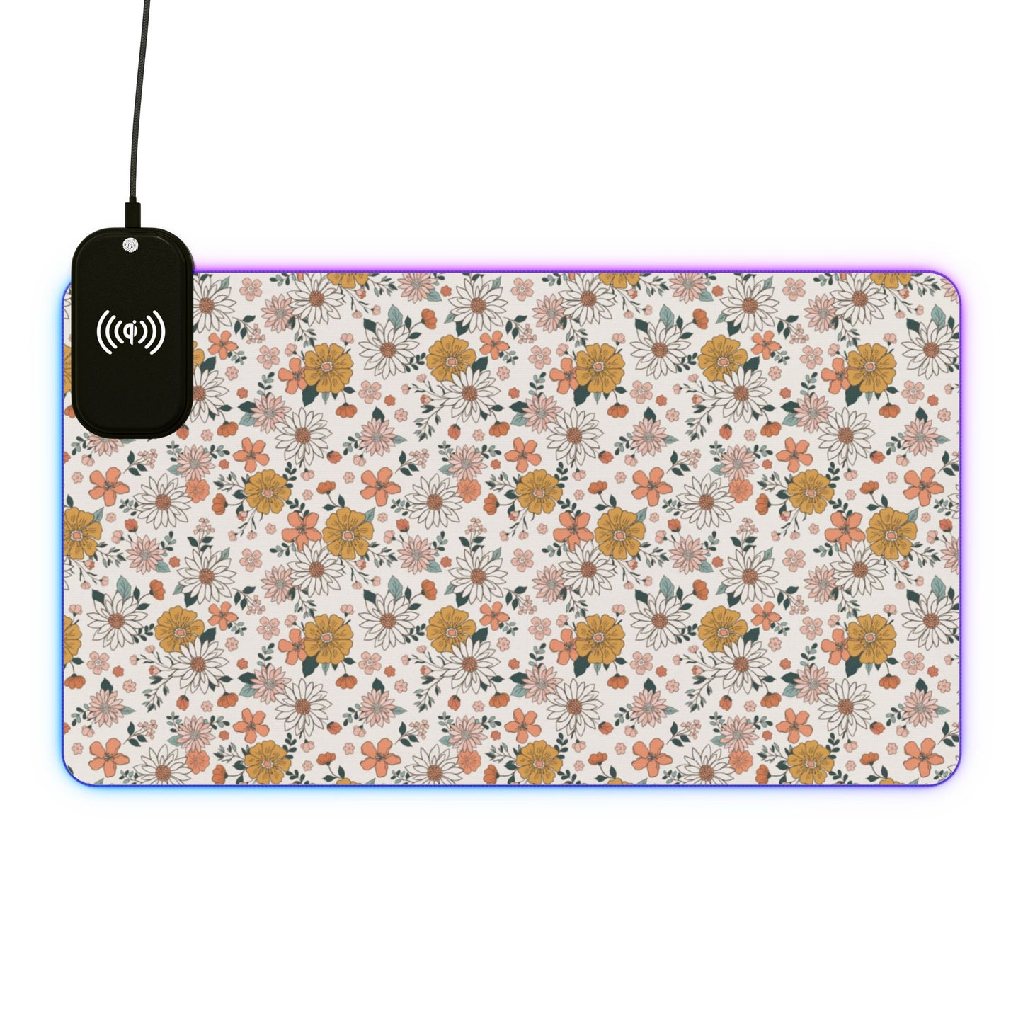 Retro Flower LED Gaming Mouse Pad, Wireless Charging