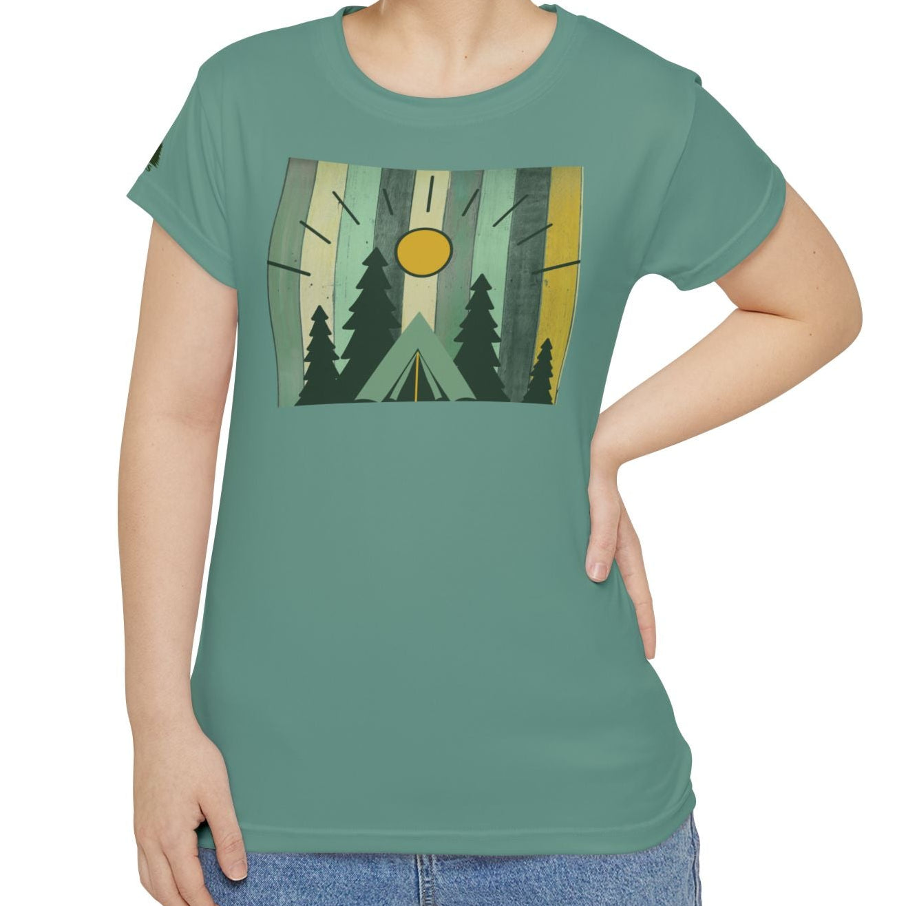 Women's Forest Sunrise Tee — Vintage Camping Graphic Shirt