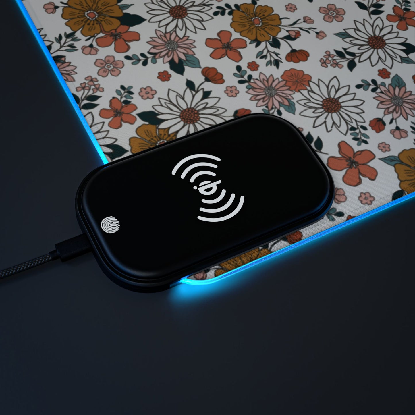 Retro Flower LED Gaming Mouse Pad, Wireless Charging