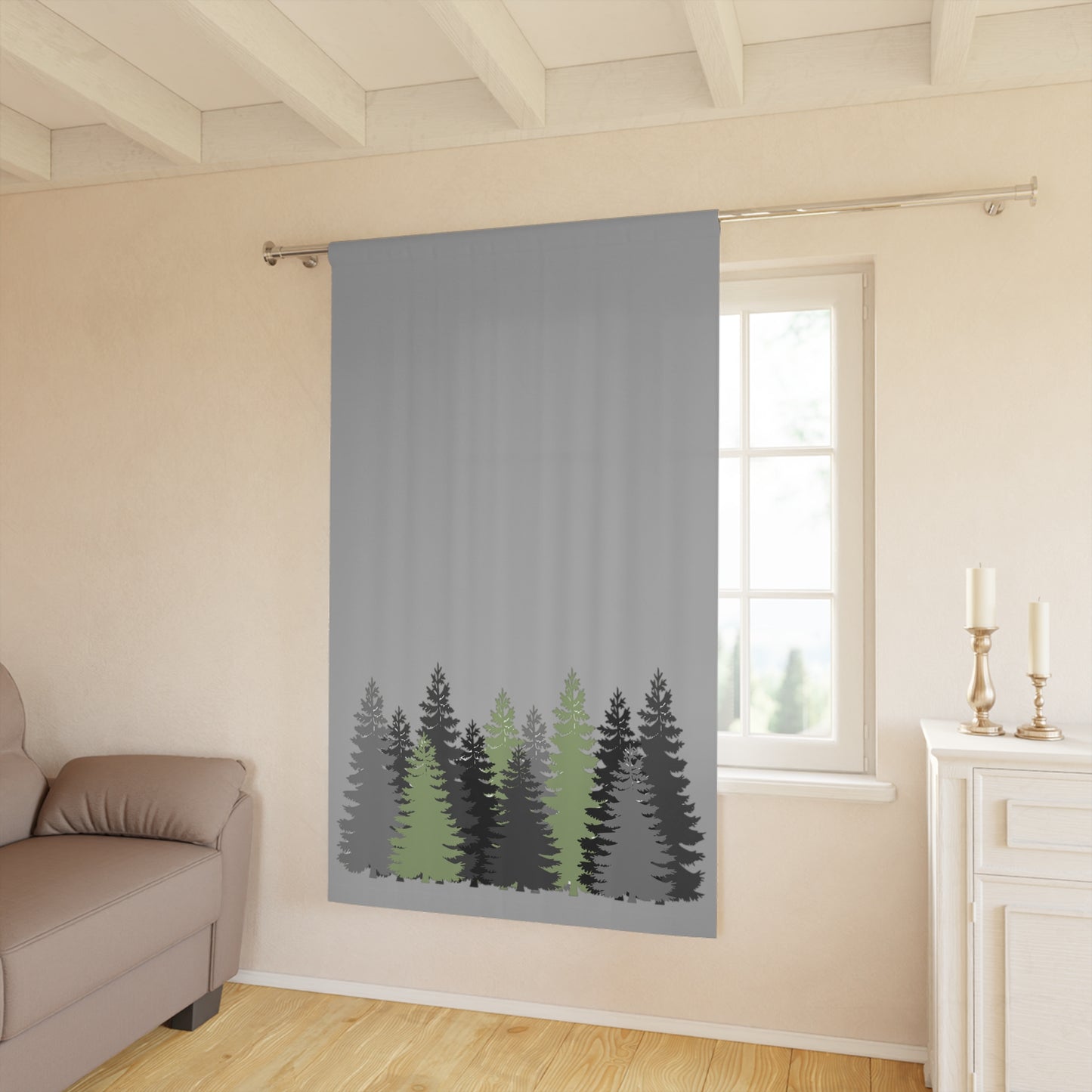Grey Pine Window Curtains (1 Piece)