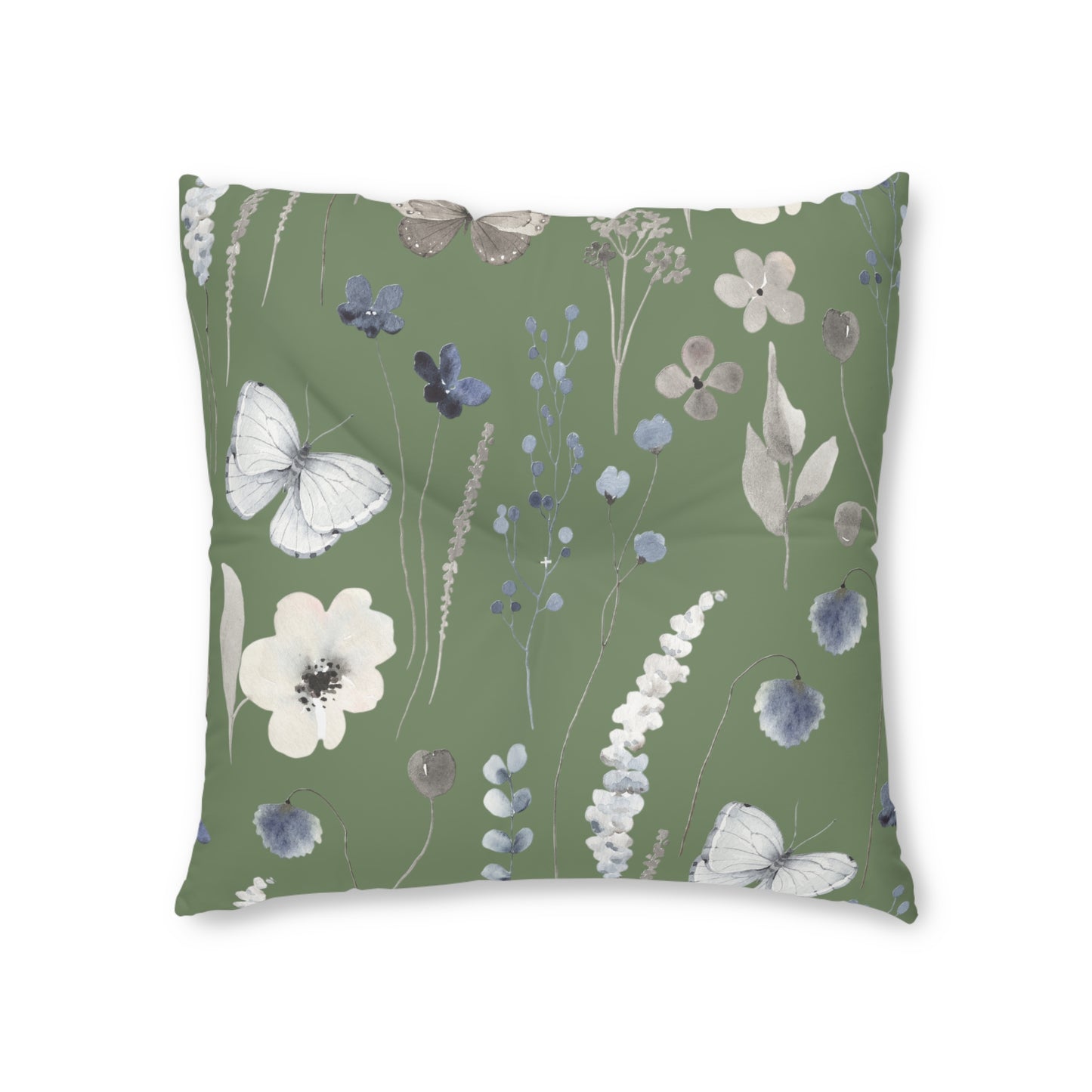 Mossy Green Tufted Floor Pillow, Square