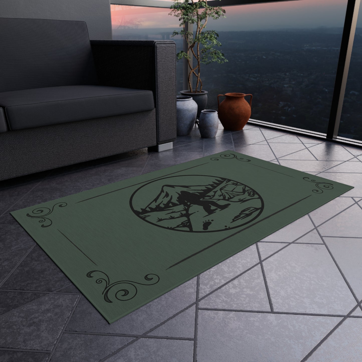 Bigfoot Army Green Outdoor Rug