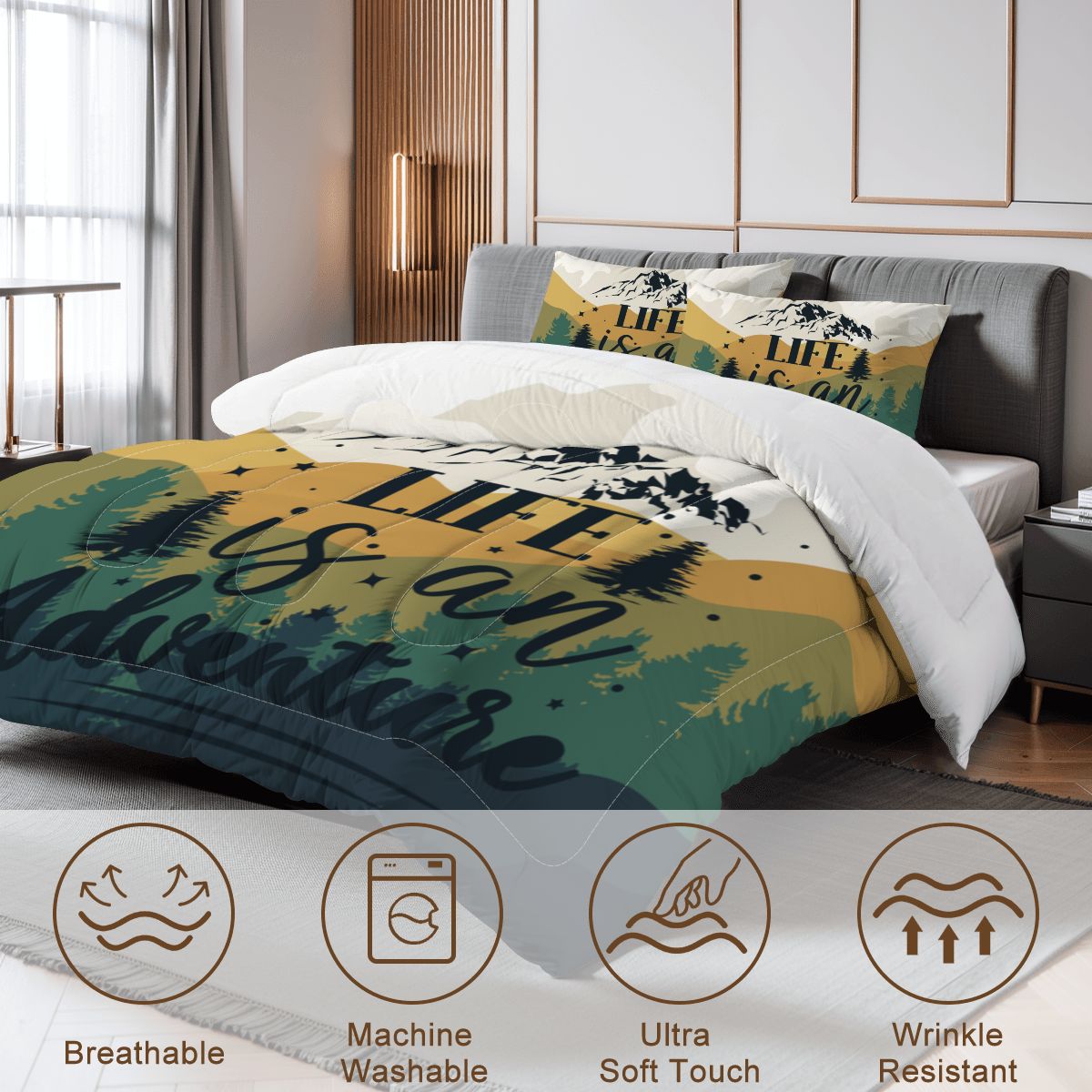 Let the Adventure Begin Queen Comforter Set 3 Pcs