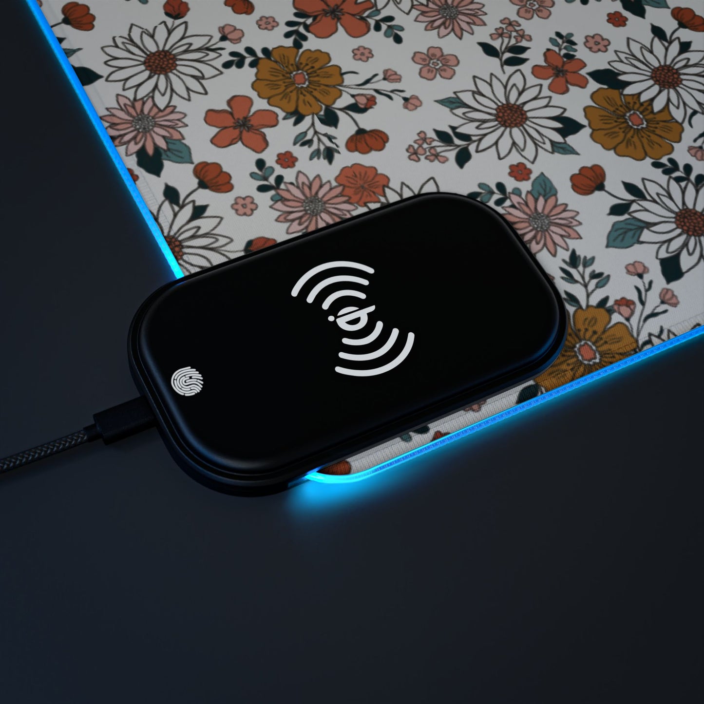 Retro Flower LED Gaming Mouse Pad, Wireless Charging