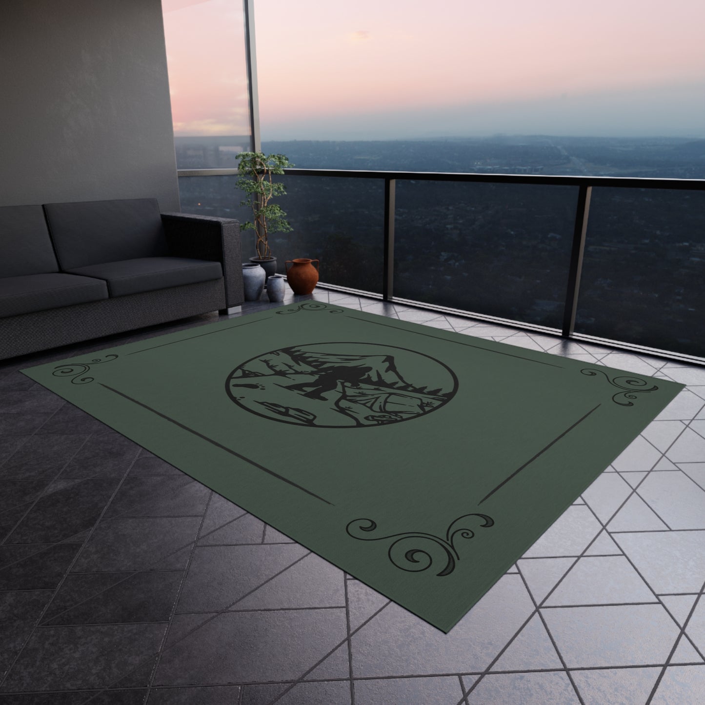 Bigfoot Army Green Outdoor Rug