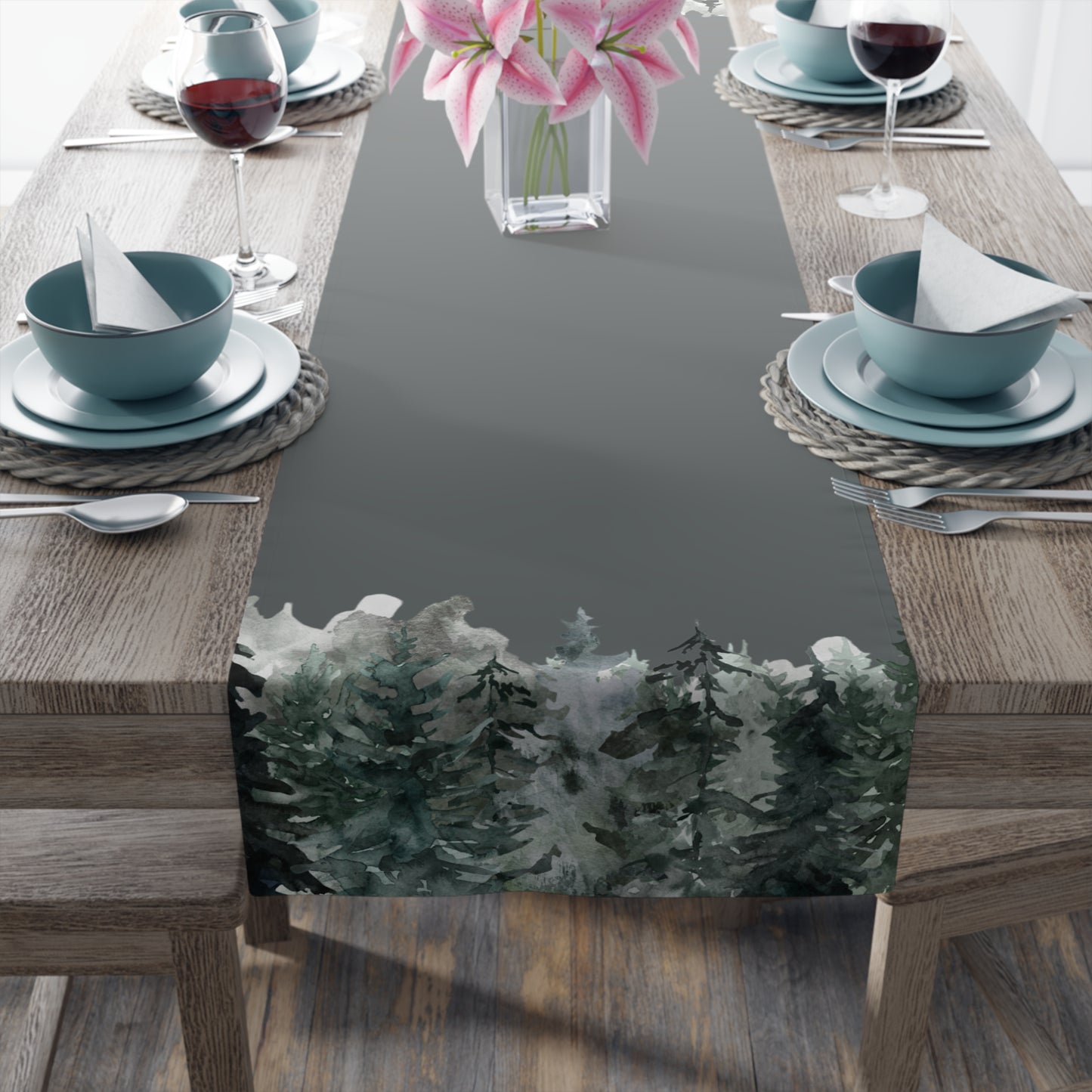 Grey Pine Table Runner (Cotton, Poly)