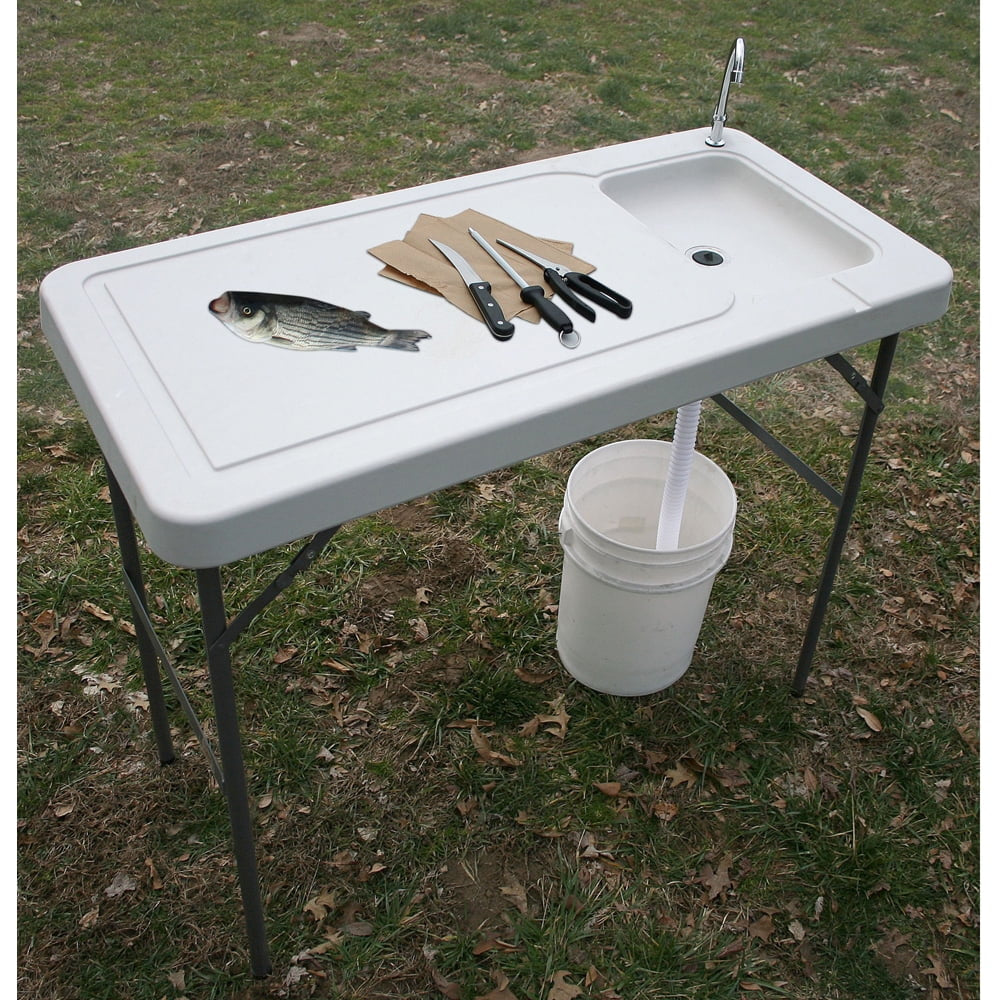 Folding Fish Table with Faucet 16" H