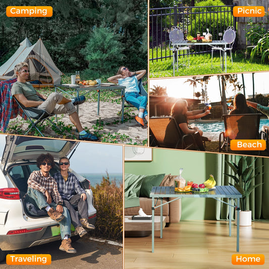 Folding Heavy-Duty Camping Table Aluminum Roll up Table for 4-6 Person for Outdoor & Indoors 42.1" × 27.6" Silverblack