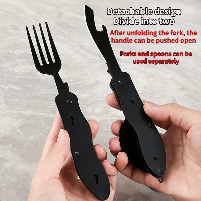 Outdoor Camping Utensils Portable Stainless Steel Foldable Spoon Fork