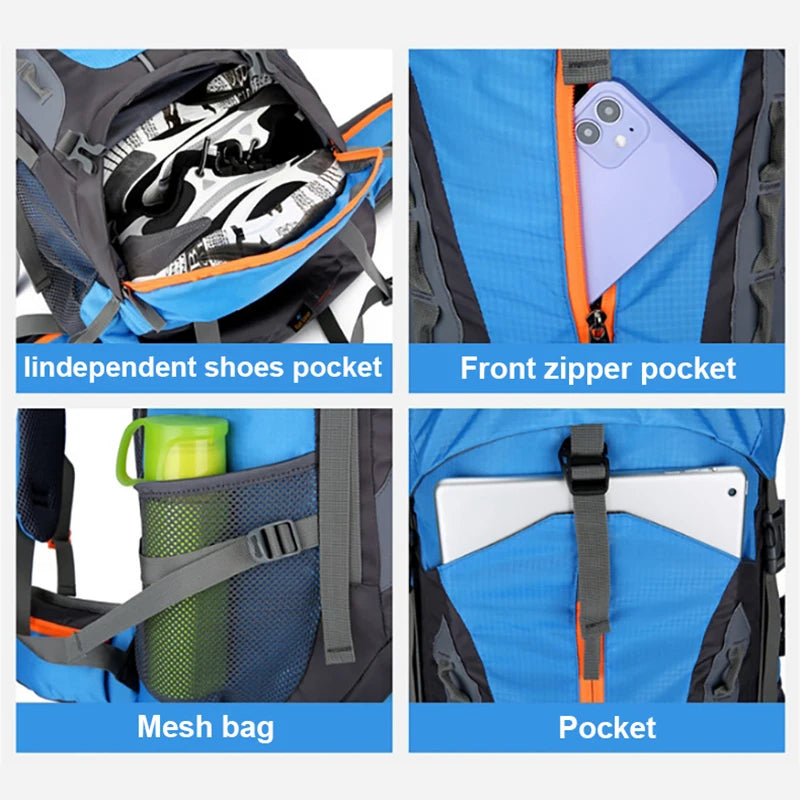 70L Camping Backpack Men's Travel Bag Climbing Rucksack Large Hiking