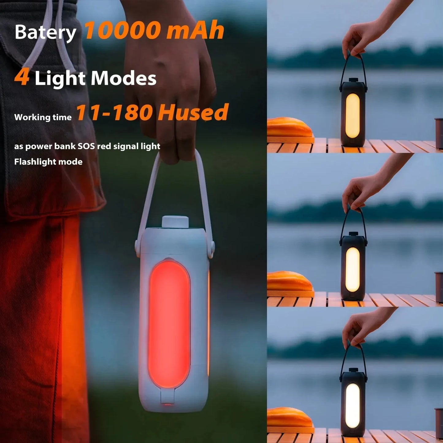 Outdoor Camping Lantern LED Flashlight Rechargeable 10000mAh Foldable