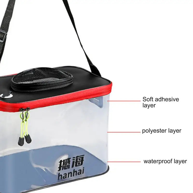 Transparent Fishing Bucket - 5.2 Gal (20L) Foldable, Live Fish Bucket