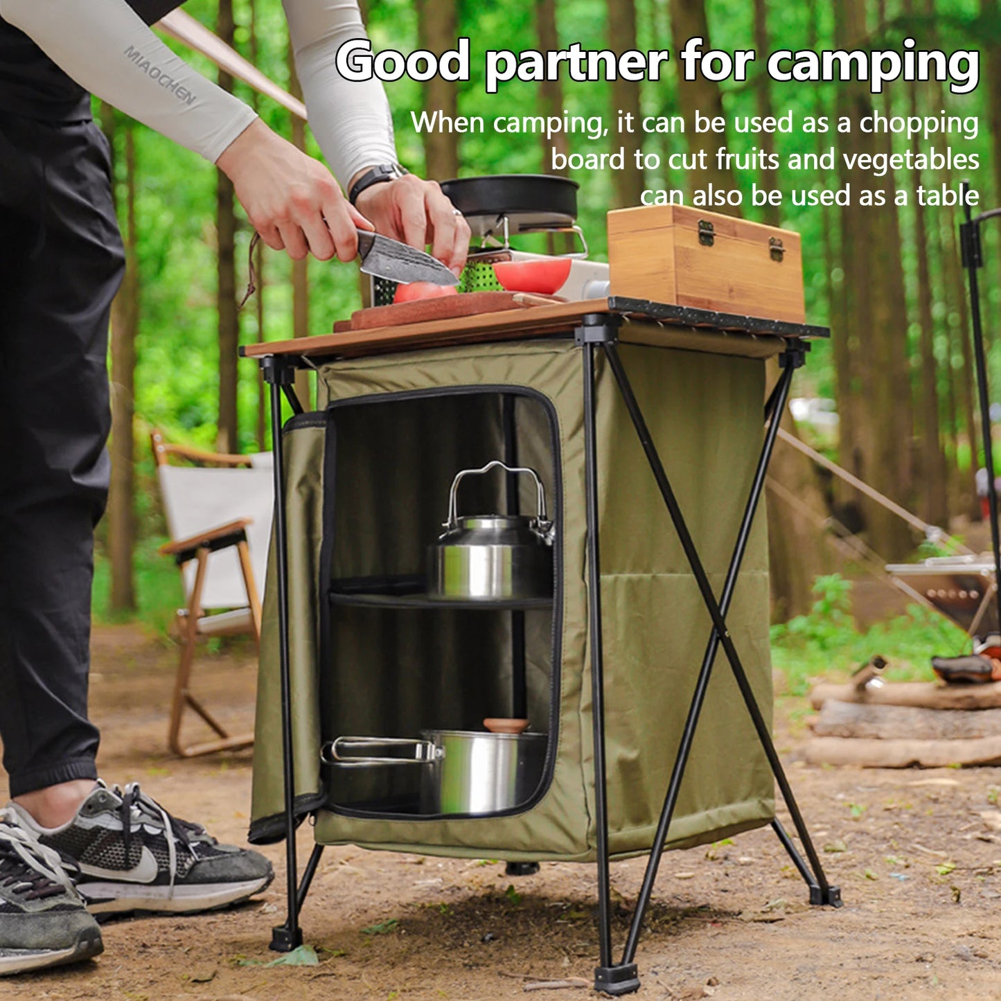 Folding Outdoor Cooking Cupboard Storage Organizer For Camping Kitchen